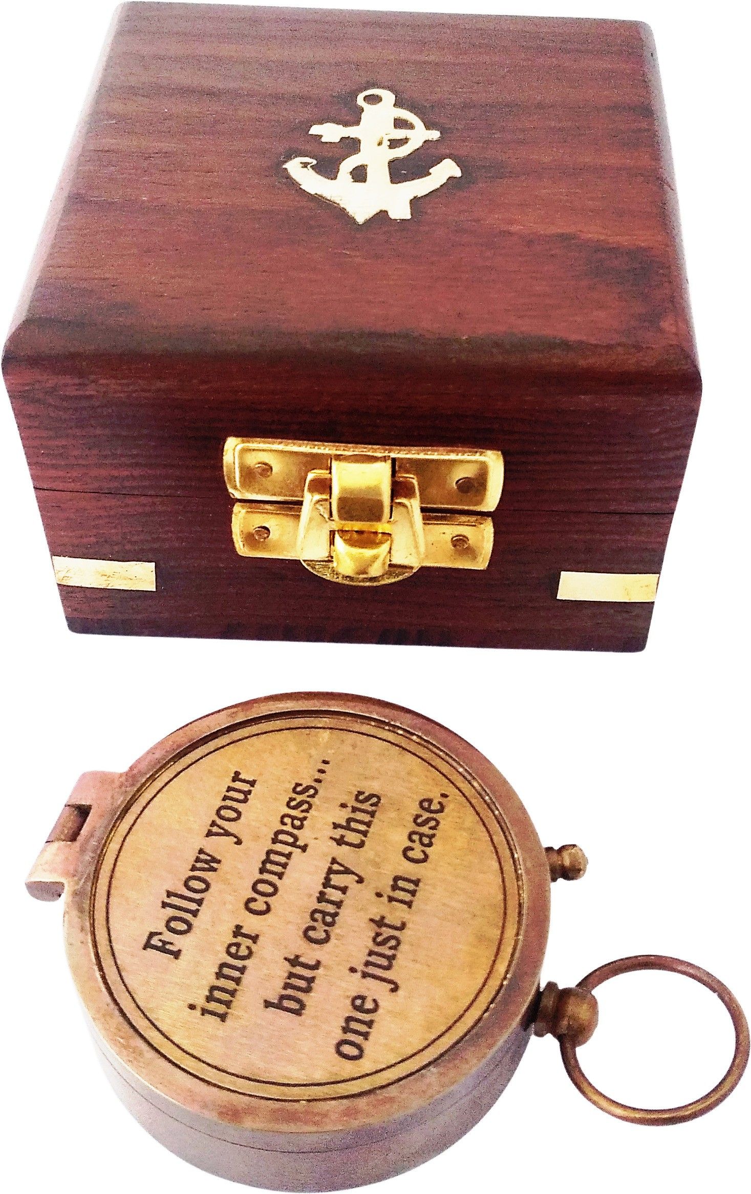 shoptreed Follow Your Inner Compass Personalized Engraved Antique Brass Compass in Wood box Compass-picture-29
