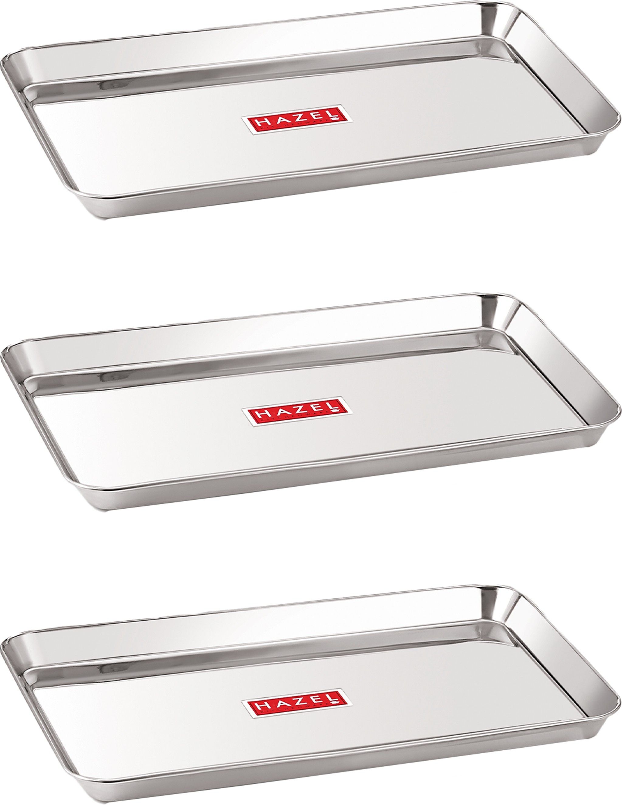 hazel Stainless Steel Serving Trays Rectangle Premium Dining Table Plater Set of 3, Medium, Silver, 33.5 x 23 cm Tray-picture-14