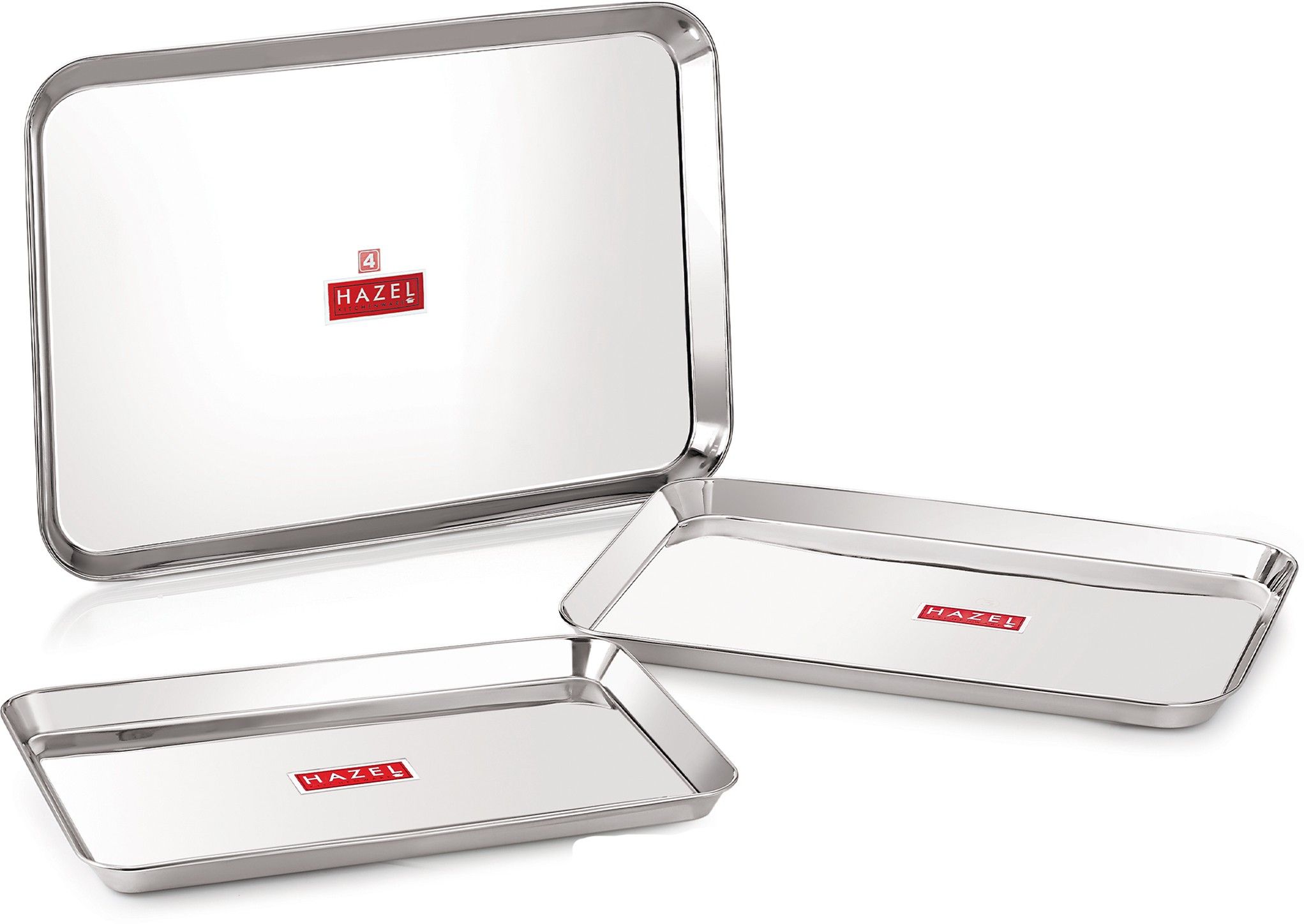 hazel Stainless Steel Serving Trays Rectangle Premium Dining Table Plater Set of 3, Silver, 1 Medium, 1 Large and 1 Extra Large Tray-picture-10