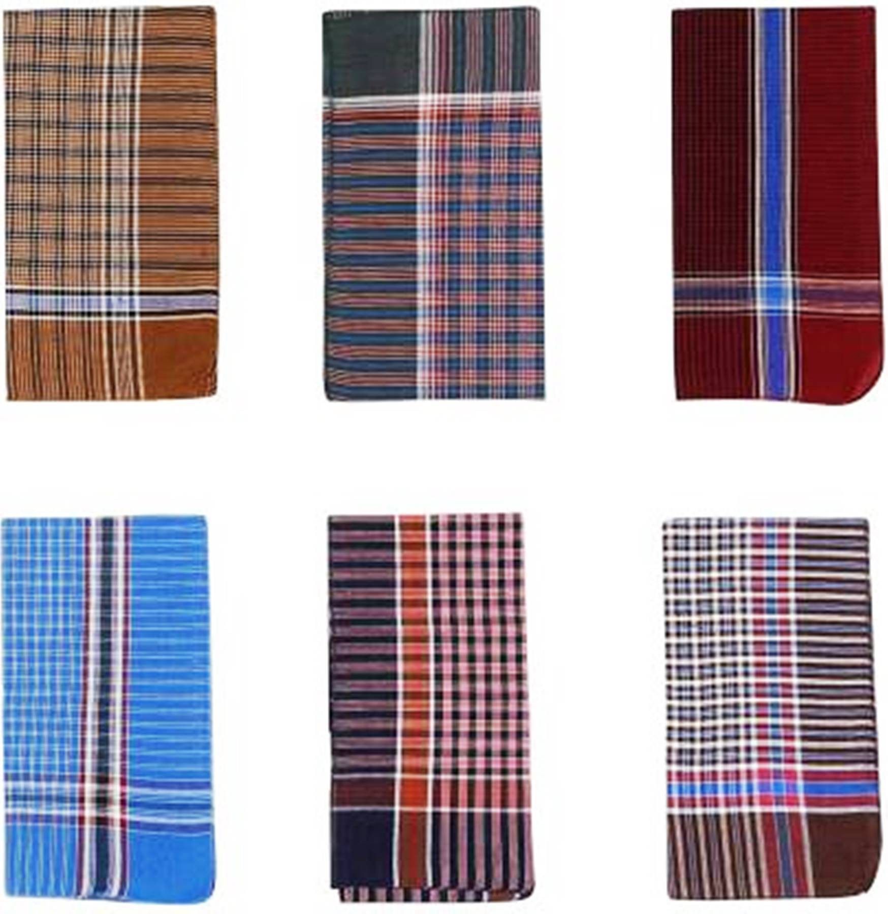 GUDBUN FASHION Men's Cotton Striped King Size Formal Handkerchiefs for Office Use (Multicolor) - 6Pack ["Blue","Red","SkyBlue","Brown","Grey","Olive Green"] Handkerchief-picture-12