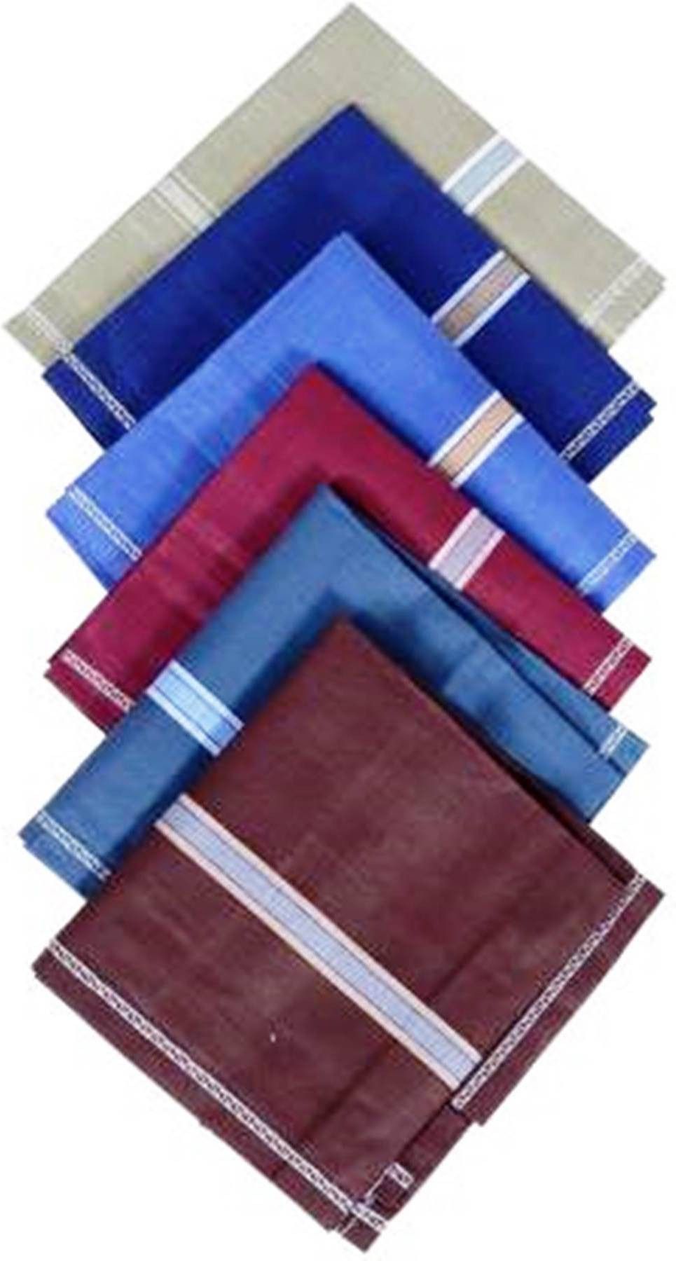 GUDBUN FASHION Men's Cotton Striped King Size Formal Handkerchiefs for Office Use (Multicolor) - Pack of 6 ["Blue","Red","SkyBlue","Brown","Grey","Olive Green"] Handkerchief-picture-14