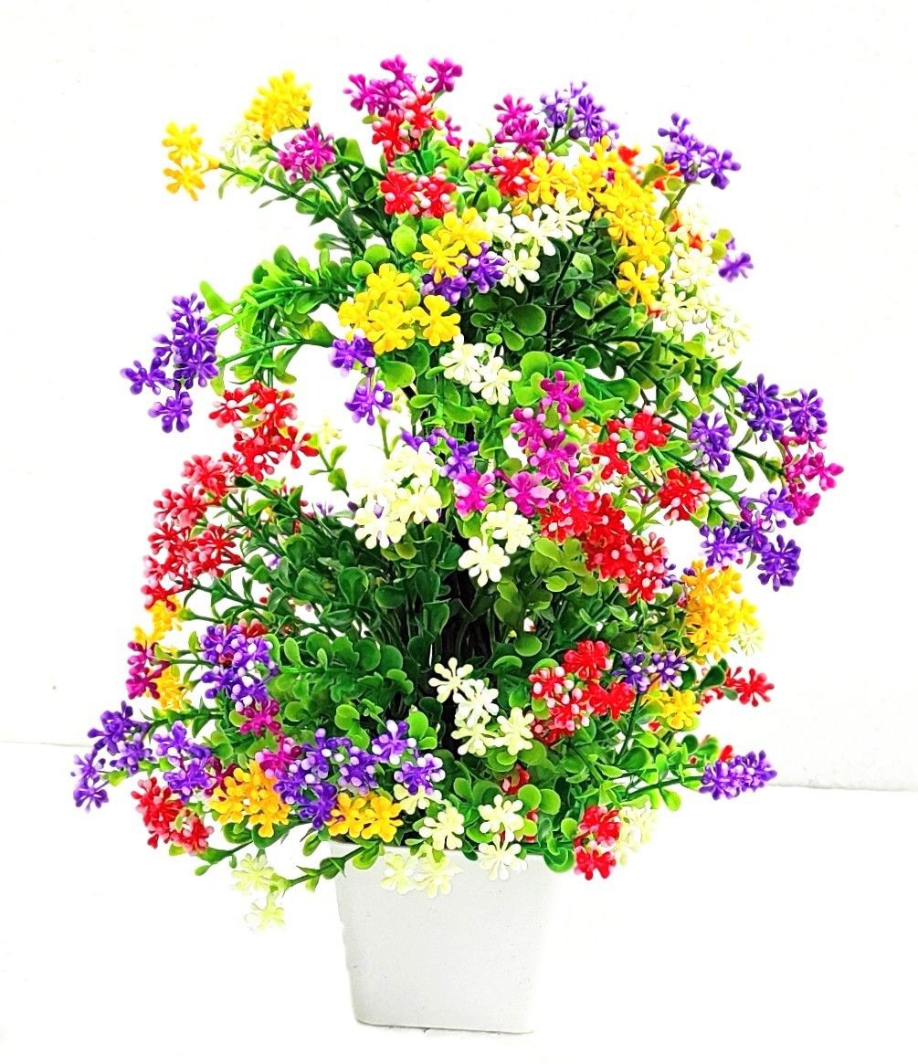 Artificial multicolour flowers for home decor (red, yellow, purple, pink blue ) good for home decoration good quality products. Bonsai Wild Artificial Plant with Pot-image-21