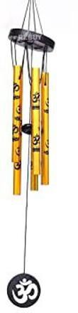 Feng shui metal wind chime 5 golden pipes with Om for positive energy large Plastic, Wood Windchime-image-17