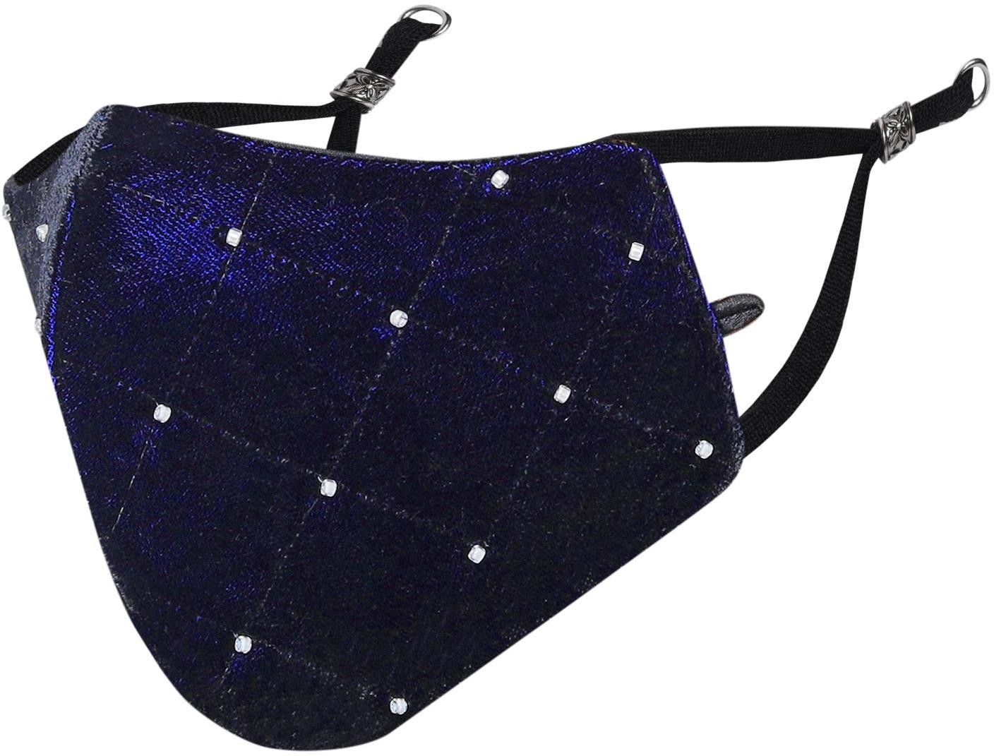 masq Anti-Pollution, Anti-Bacterial (BFE>99%) 4 Layer Embroidered, Designer, Fashionable & Protective Velvet Cloth Face Mask for Women, Girls with Detachable Chain, Size Adjustable Ear Loops & Mask Bag Velvet_Blue_Large_01 Reusable, Washable Cloth Mask-picture-7