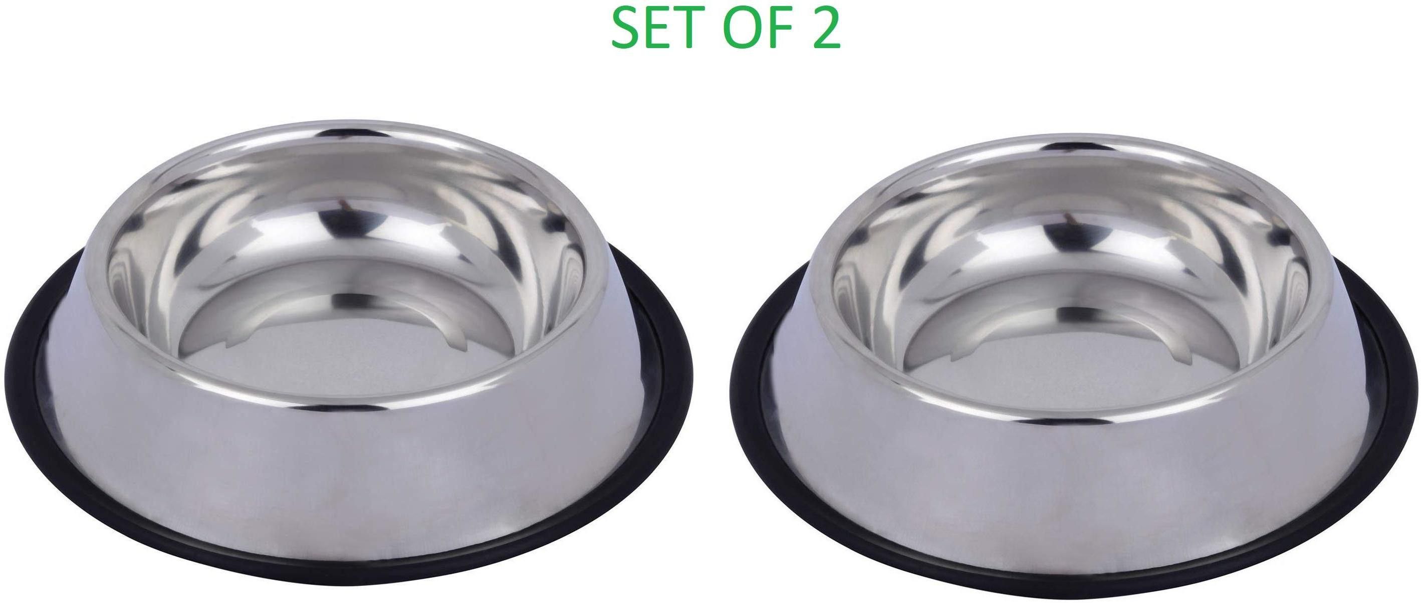 Stainless Steel Anti Skid Dog and Cat Bowls- Set of 2 Stainless Steel Pet Bowl