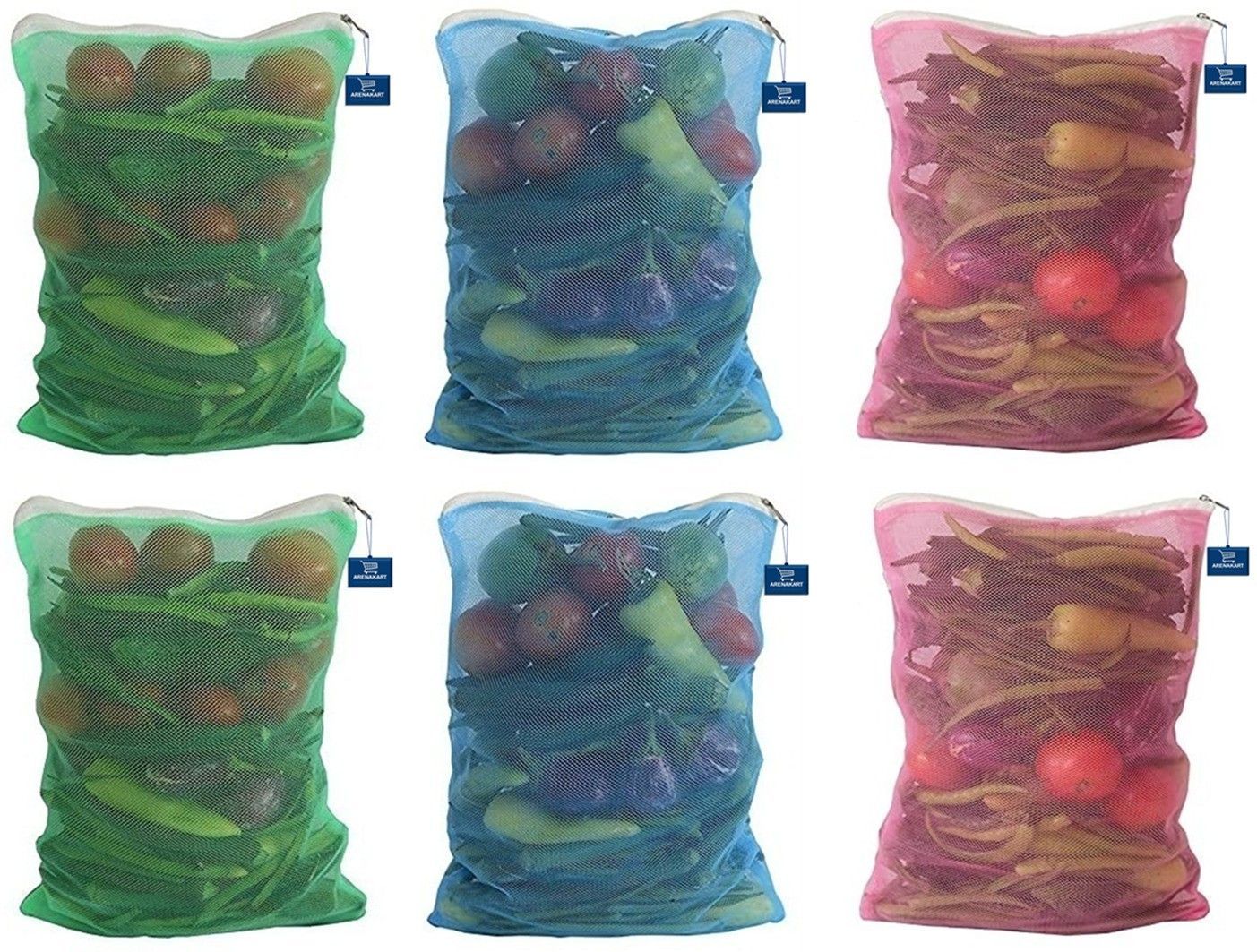 Premium Reusable Fridge Mesh Storage Bag for Vegetables and Fruits with Zip Lock Pack of 6 Grocery Bags-image-42