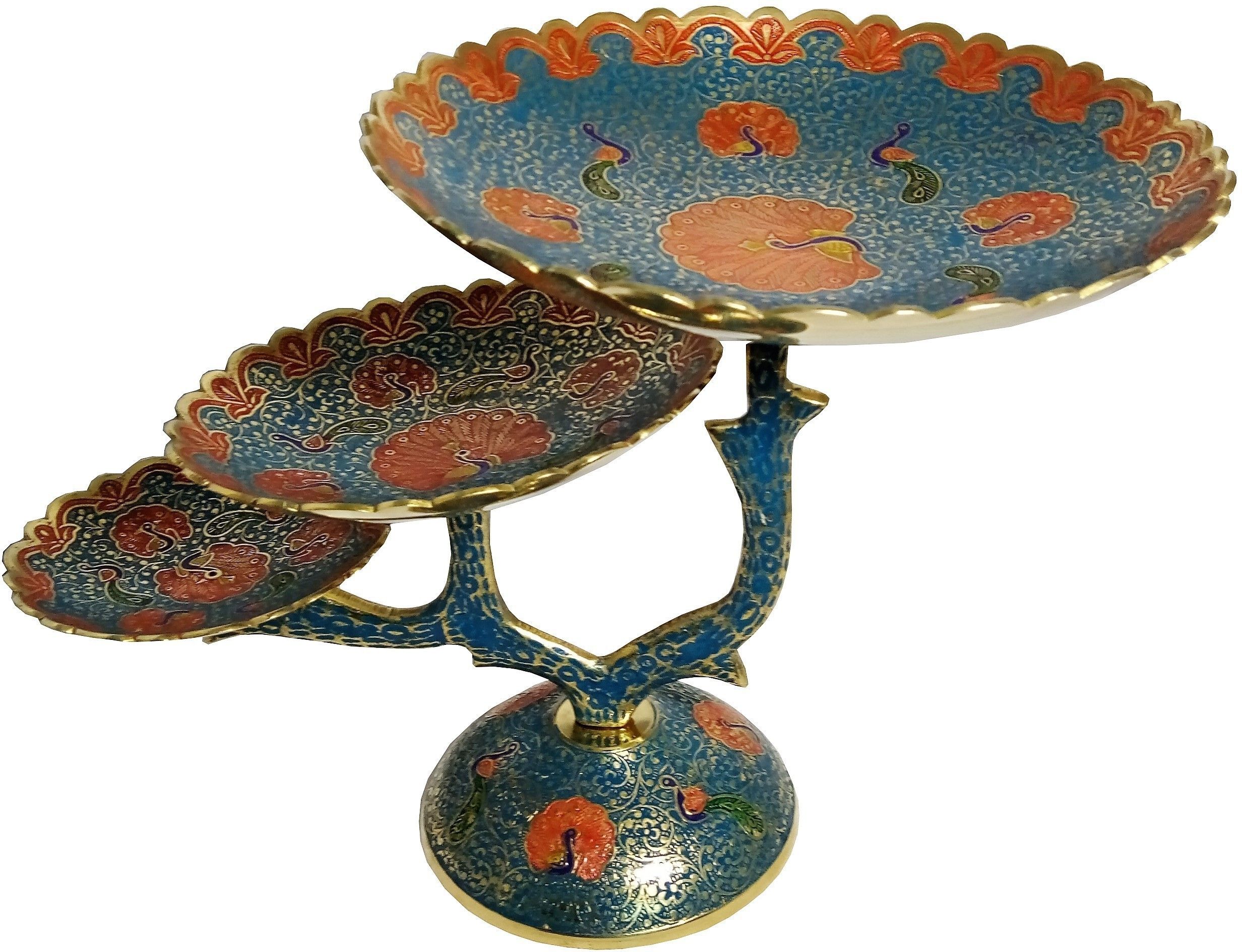 MOZO HUB Brass 3 Tier Sky Blue Fruit Stand 35 CM Brass Cake Server-picture-28