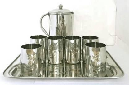 1500 Ml Flower Jug + 1 Laser Tray + 06 Pipe Glass with Laser Capacity 400 ml Each( Pack of 8 ) Glass Tray Set-image-46