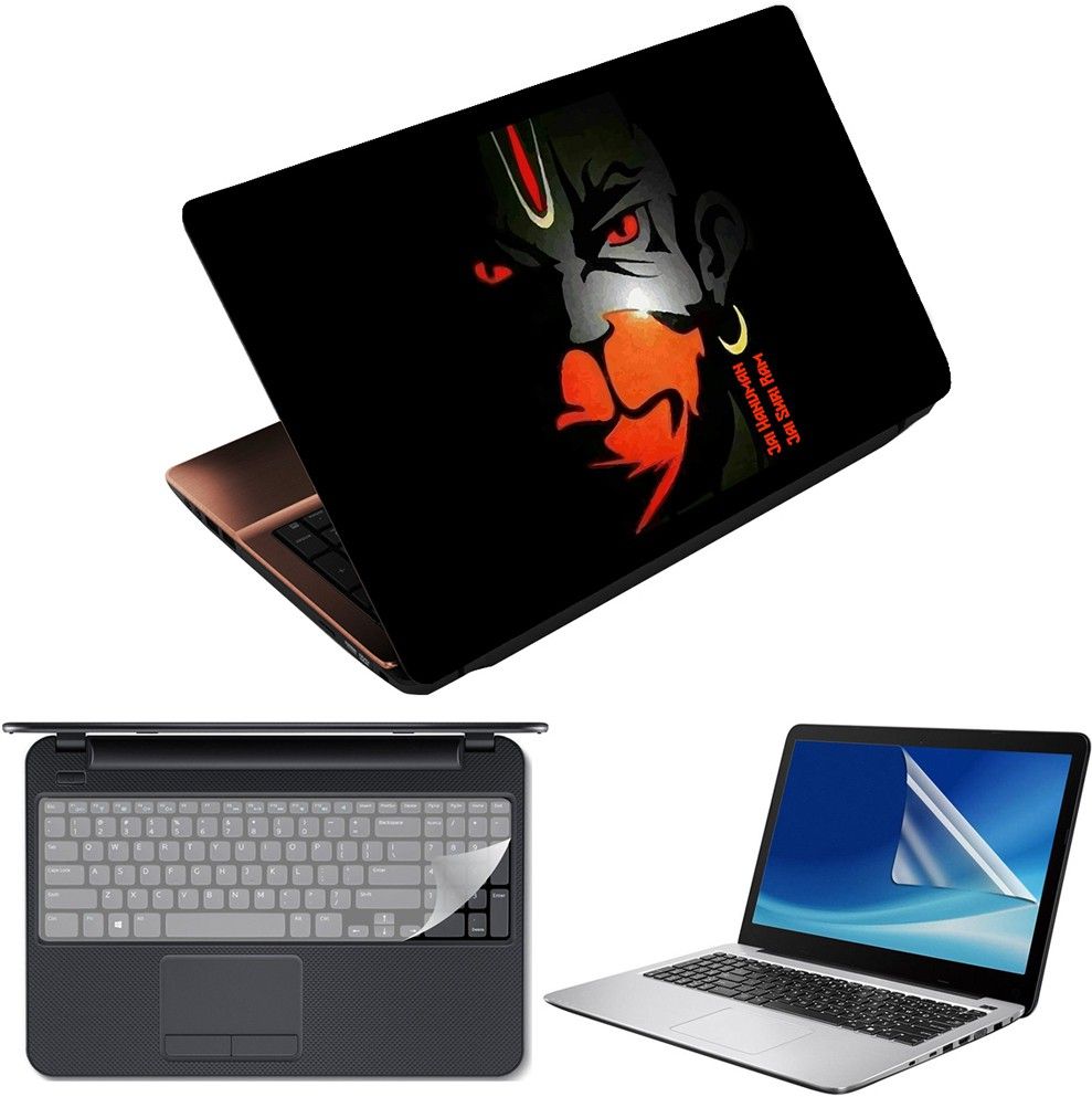 Techfit 3 in 1 Laptop Skin Decal Vinyl Pack 15.6 inch with Screen Guard and Silicone Keyboard Protector - Printed Jai Hanuman Combo Set-picture-40