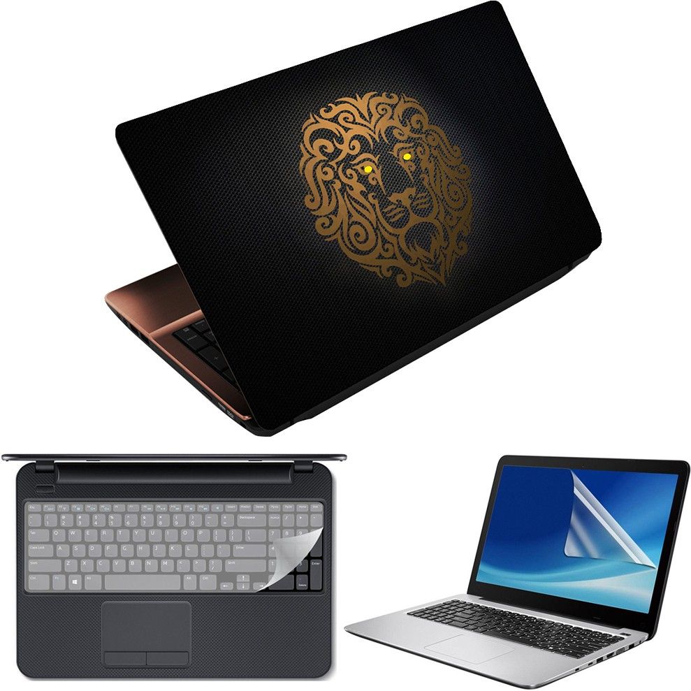 Techfit 3 in 1 Laptop Skin Decal Vinyl Pack 15.6 inch with Screen Guard and Silicone Keyboard Protector - Printed Lion Honeycomb Combo Set-picture-32