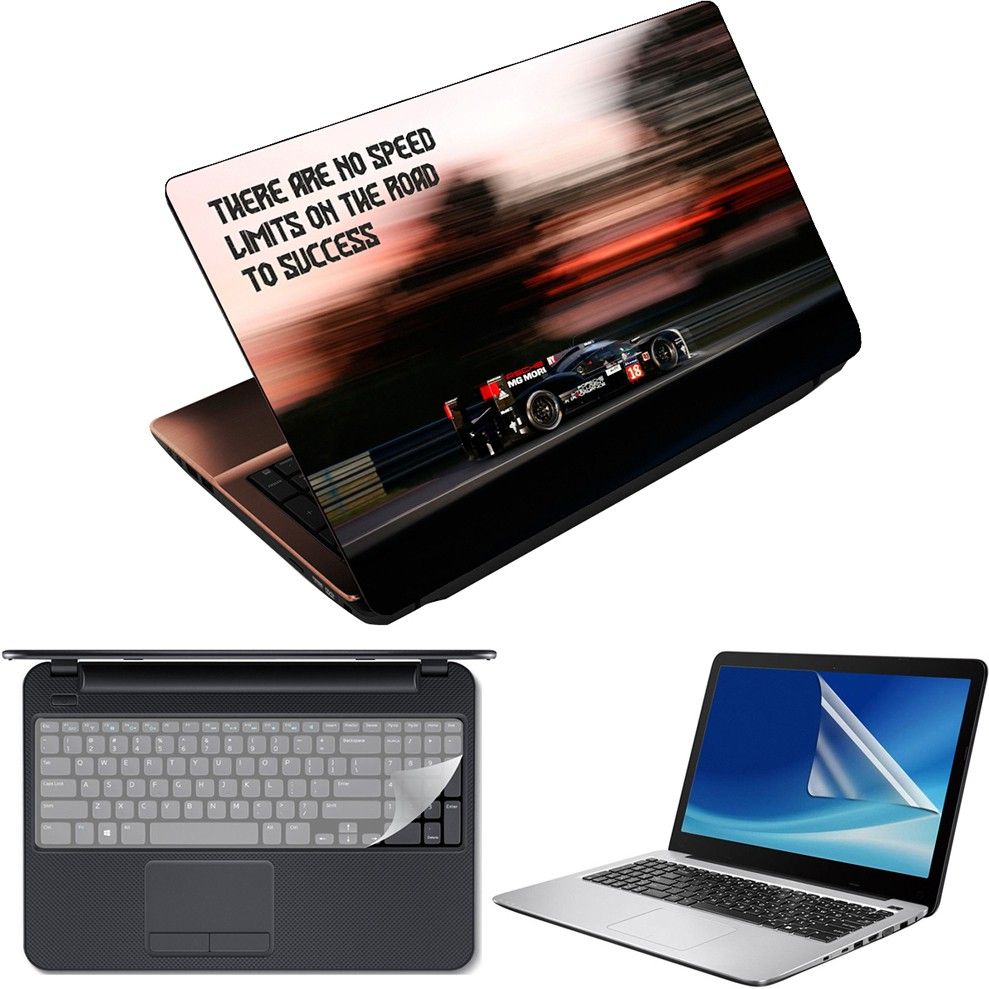 Techfit 3 in 1 Laptop Skin Decal Vinyl Pack 15.6 inch with Screen Guard and Silicone Keyboard Protector - Printed No Speed Limit Combo Set-picture-34