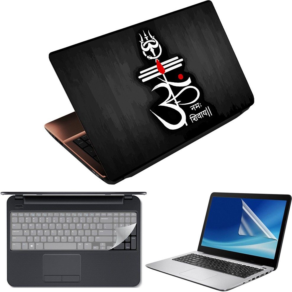 Techfit 3 in 1 Laptop Skin Decal Vinyl Pack 15.6 inch with Screen Guard and Silicone Keyboard Protector - Printed Ohm Namah Shivay Combo Set-picture-33