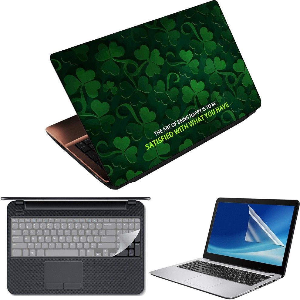 FineArts 3 in 1 Laptop Skin Decal Vinyl Pack 15.6 inch with Screen Guard and Silicone Keyboard Protector - Printed Art of Being Happy Combo Set-picture-31