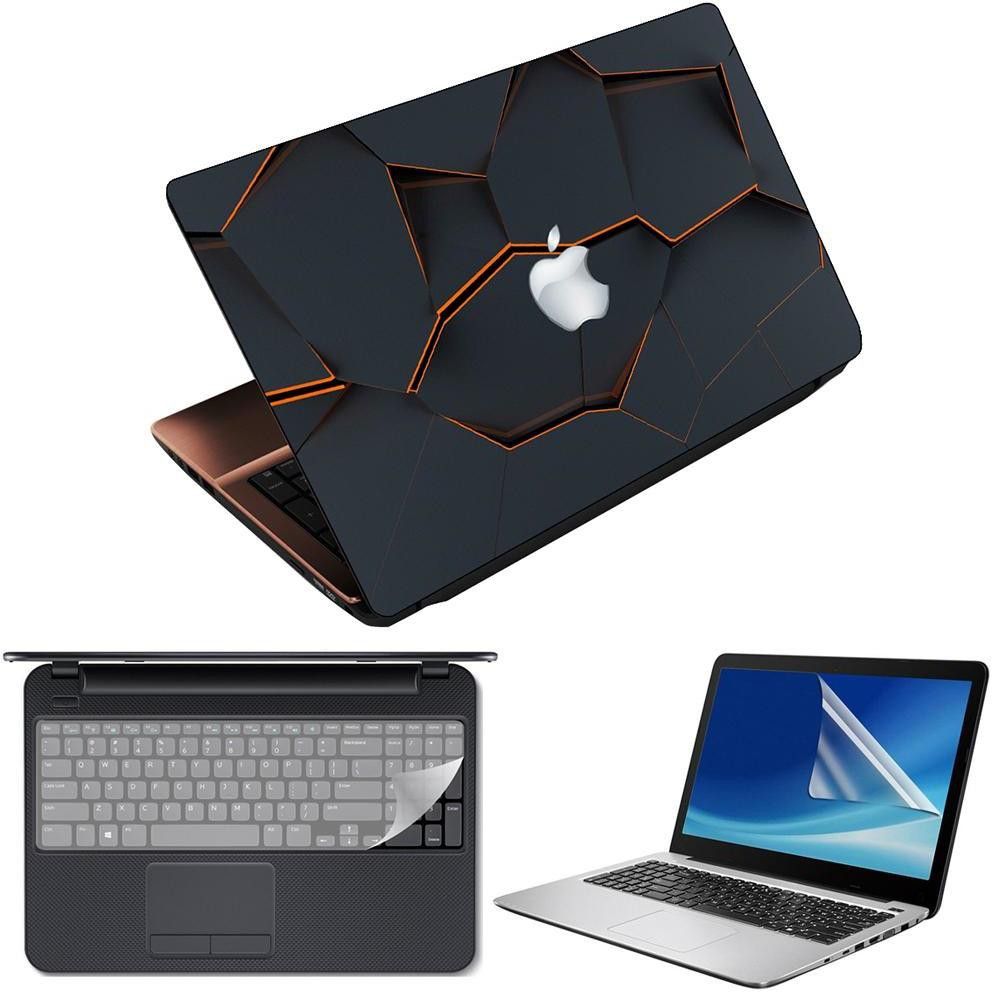 Techfit 3 in 1 Laptop Skin Decal Vinyl Pack 15.6 inch with Screen Guard and Silicone Keyboard Protector - Printed Tile Crack Combo Set-picture-38