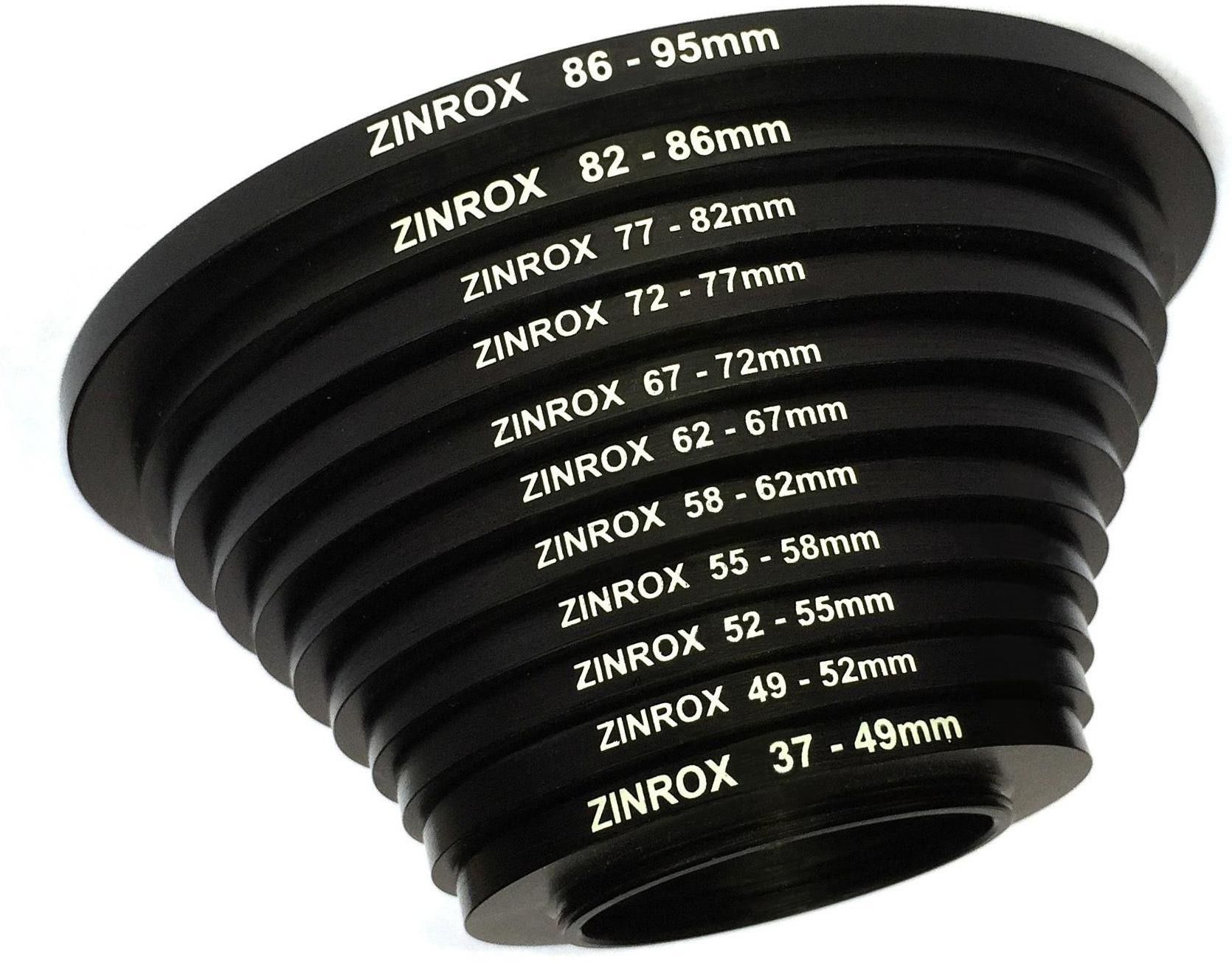 ZINROX Stepping up Rings, Set of 11pcs, (37-95mm) Sizes: 37-49mm, 49-52mm, 52-55mm, 55-58mm, 58-62mm, 62-67mm, 67-72mm, 72-77mm, 77-82 mm, 82-86mm, 86-95mm, - Step Up Ring Set Step Up Ring