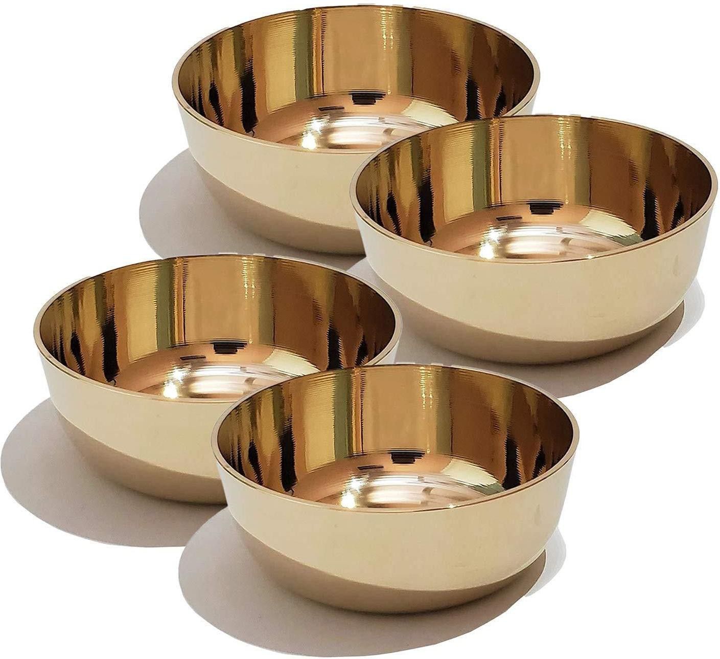 shri anand Brass Dessert Bowl Handmade Round Pure Brass Bowl (7 cm, Golden) - Set of 4-picture-20