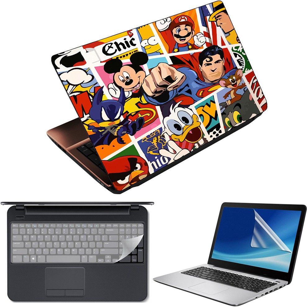 Finest 3 in 1 Laptop Skin Decal Vinyl Pack 15.6 inch with Screen Guard and Silicone Keyboard Protector - Printed Cartoon Collage Combo Set-picture-36