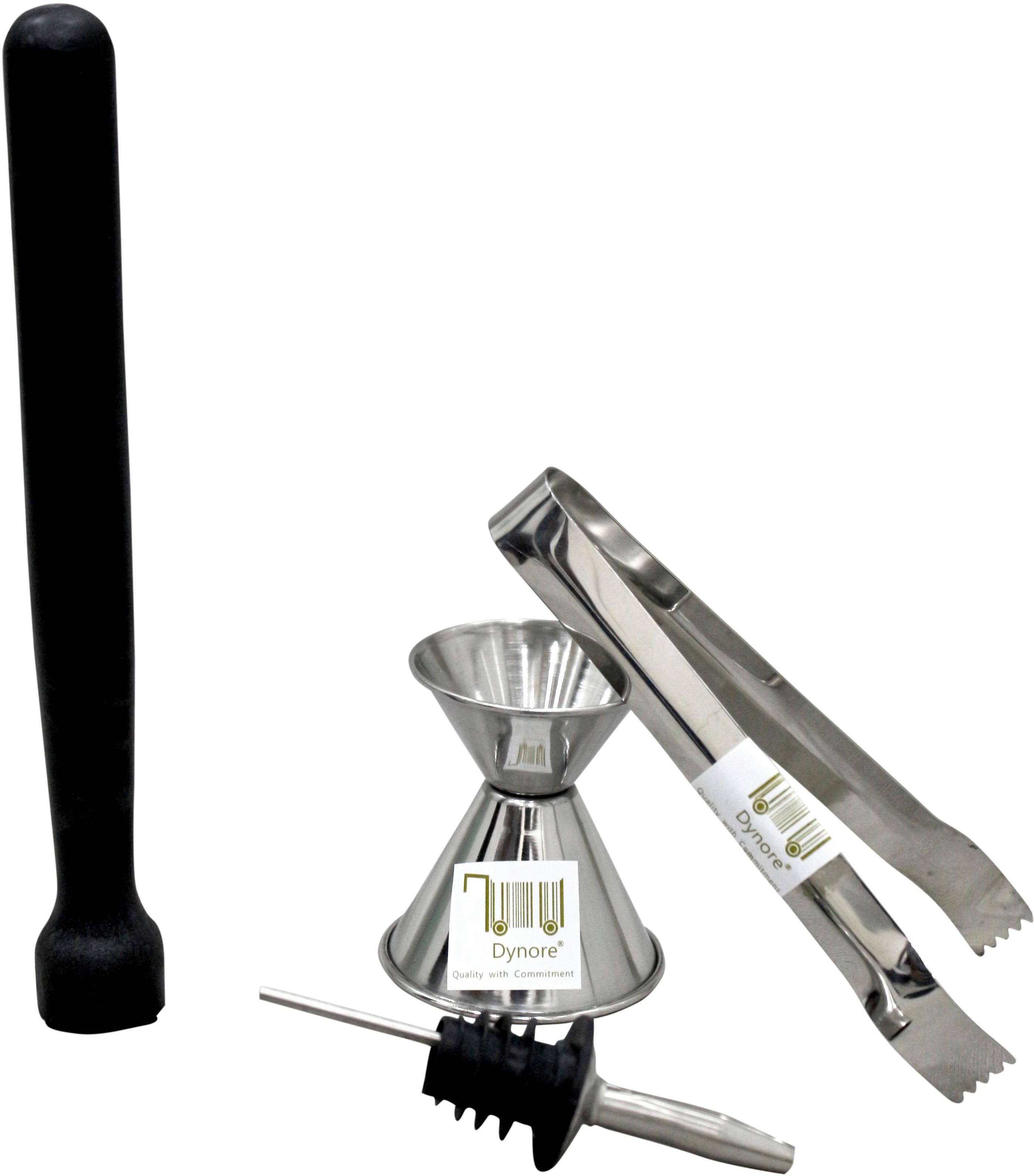 Dynore Stainless steel 4 pcs Bar Accessories Set- PVC Muddler Black, Peg Measure, Ice Tong, Wine Pourer 4 - Piece Bar Set-picture-10