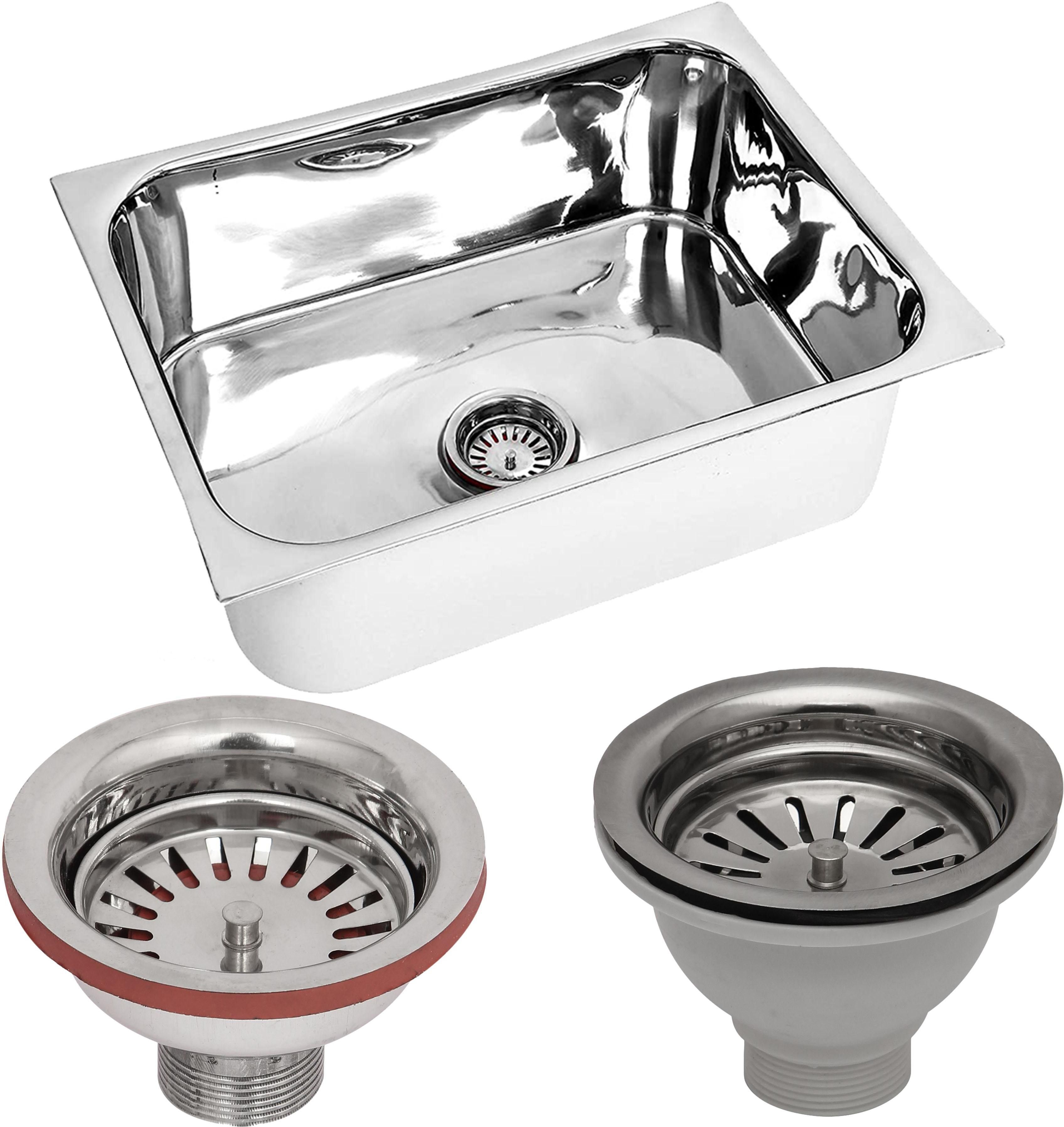 Kitchen Sink 24X18X9 Inches Glossy Finish Stainless Steel Sink , Stainless Steel Single Bowl Kitchen Sink with SS Coupling and PVC Coupling Vessel Sink