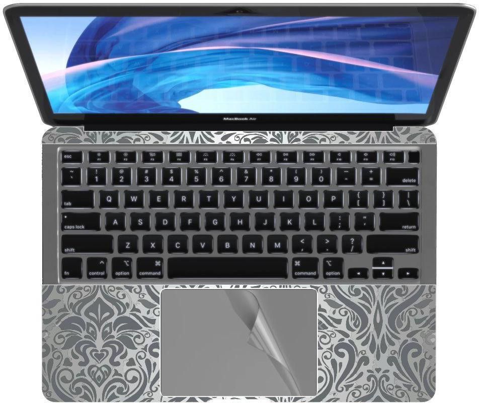 Anweshas Full Panel Designed Precision Cut Skin/Wrap/Sticker with Clear Anti-Scratch Touch Pad Track Pad Protector Cover Skin for MacBook Air 13 (2018-2020) Model - A1932/A2179 Grey Floral Abstract Combo Set-picture-15