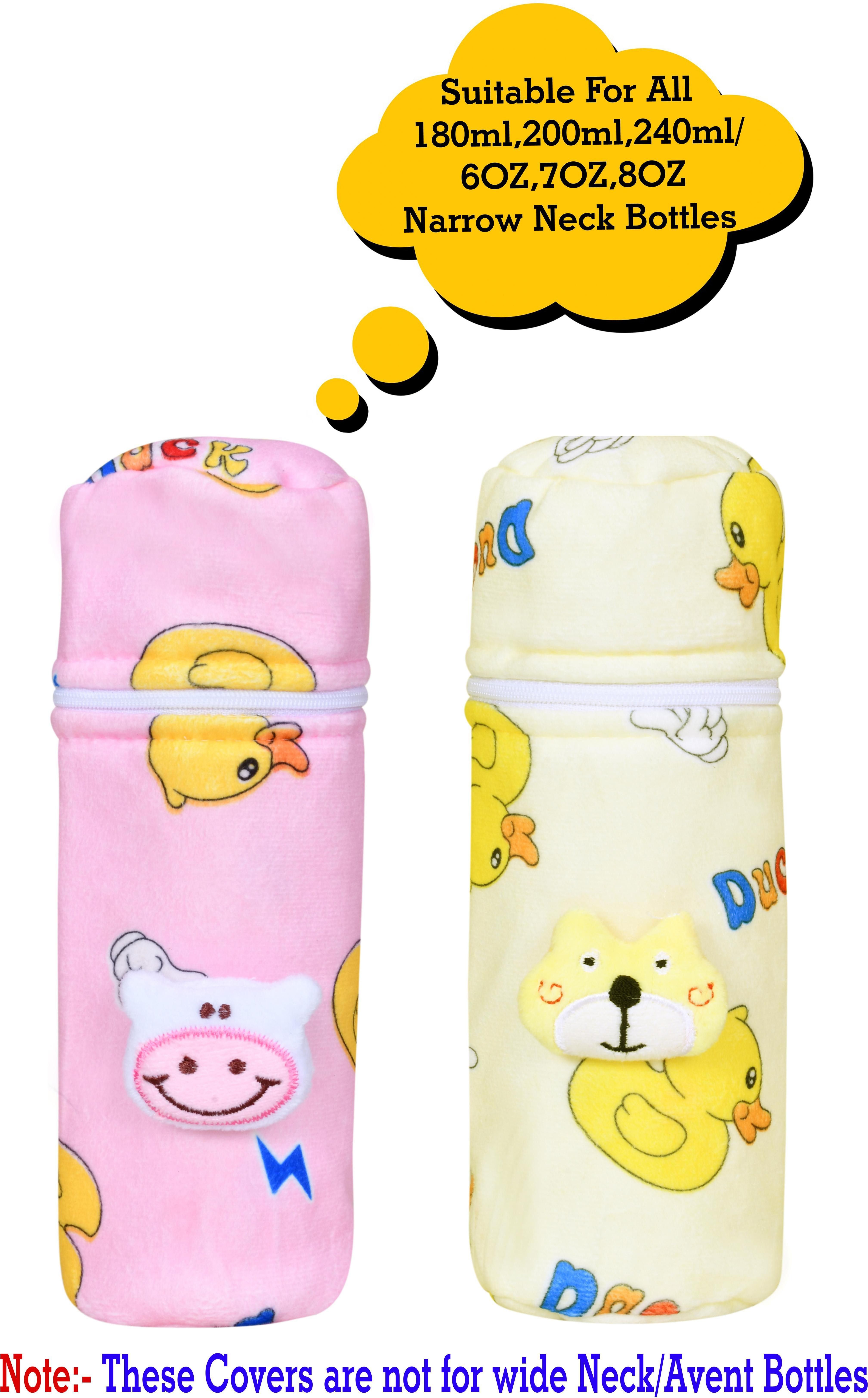 Soft Plush Stretchable Baby Feeding Bottle Cover with Easy to Hold Strap and Zip | Suitable for 240ml Feeding Bottle| Overall Print Pack of 2 (Pink & Blue, Zip Closure 240ml/8OZ)-image-41