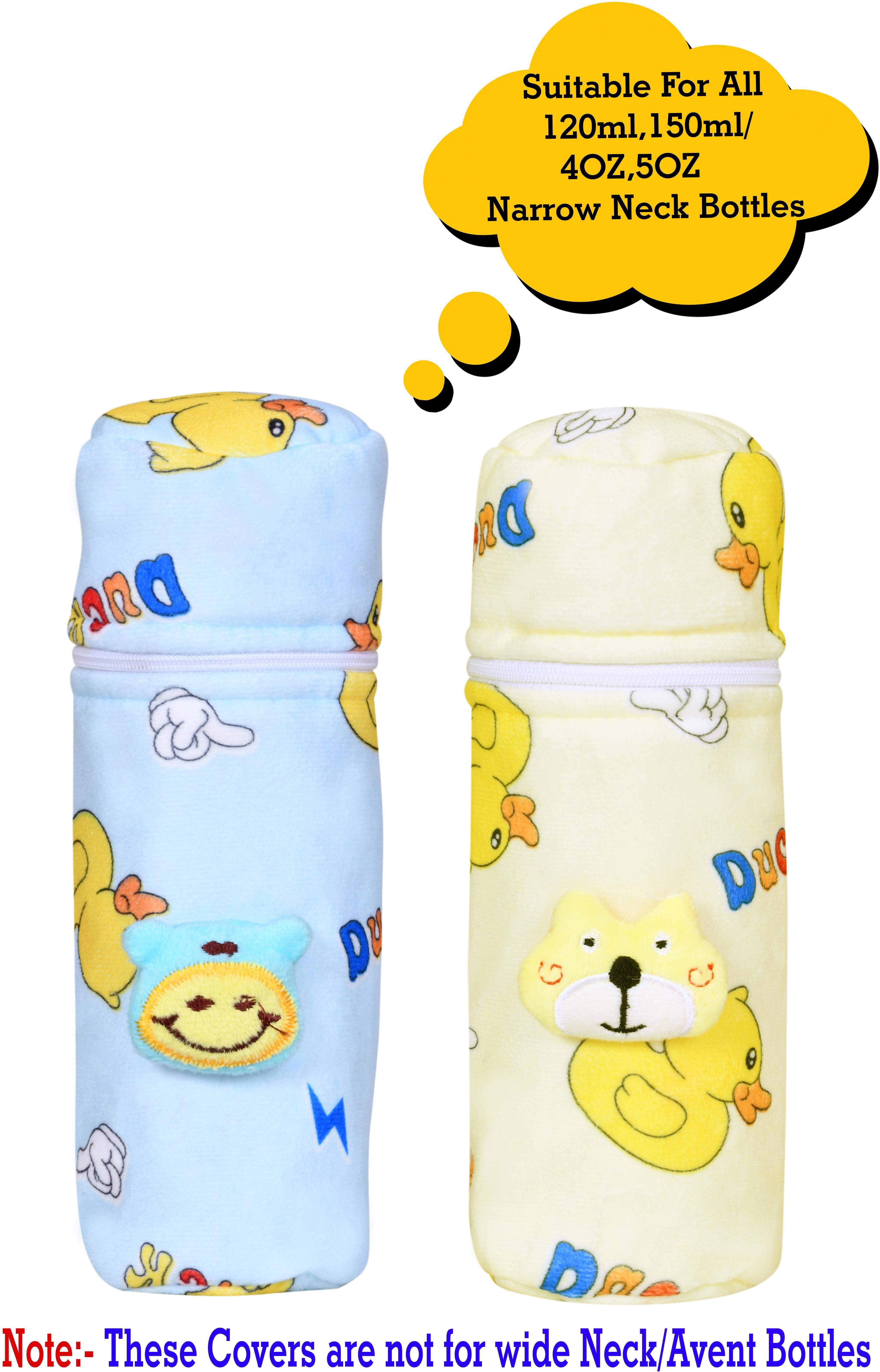 Soft Plush Stretchable Baby Feeding Bottle Cover with Easy to Hold Strap and Zip | Suitable for 120ml & 150ml Feeding Bottles| Overall Print Pack of 2 (Yellow & Blue, Zip Closure 120ml,150ml/4OZ,5OZ)-image-7