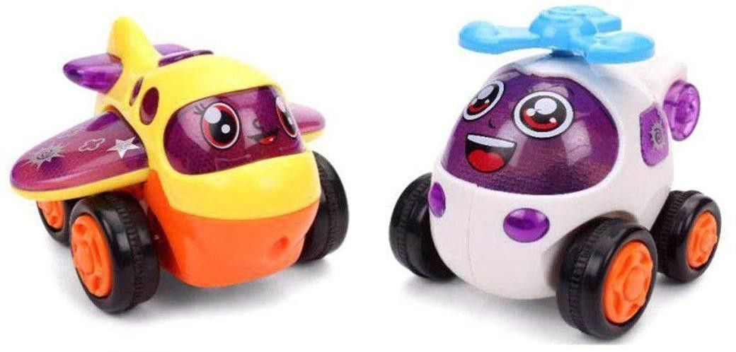 2 Unbreakable Friction Powered Helicopter, Airplane, Toy Vehicle Set Baby Toy Push and Go, Gift for Kids,Birthday (2 PCS)