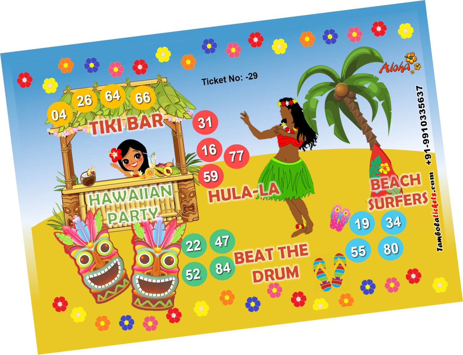 tambola tickets Summer Hawaain tambla theme Ticket (Set of 18 Cards , Premium Quality) Board Game Accessories-picture-21