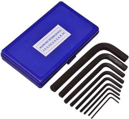 9 Pieces L Shape Repair Tool Set Allen Key Set Full Hex Allen Key Kit Bolt Spanner Goti Wrench L Shape Repair Tool Set for Bike/Bicycle/Cycle/Guitar Allen Key Set with Box Allen Key Set-image-0
