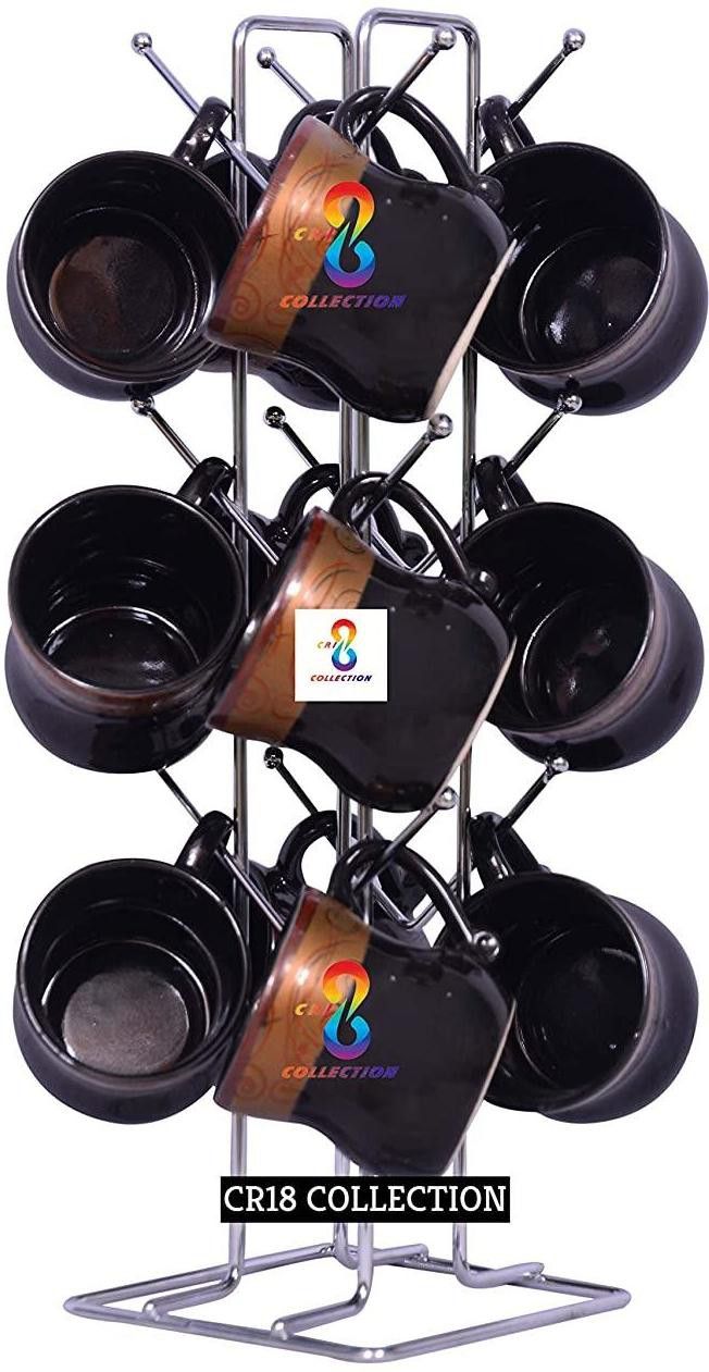 Cup Kitchen Rack Big Size Kitchens Stainless Steel V Shape Cup Stand Pieces Coffee & Tea Mug Holder | 12 Hooks for Cups & Mugs (Color: Silver,12 Cups Stand) Cup Kitchen Rack (Steel) Steel-image-45