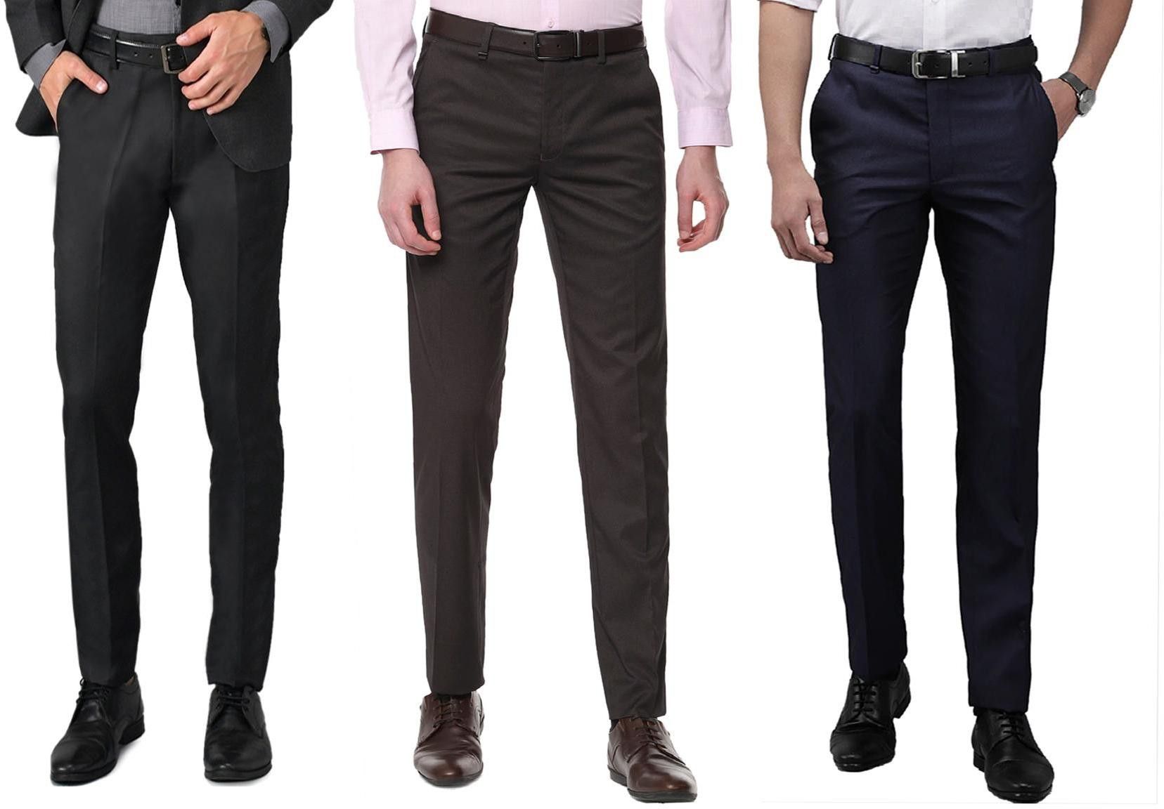 elanhood Pack of 3 Men Regular Fit Black, Blue, Brown Cotton Blend Trousers-picture-12