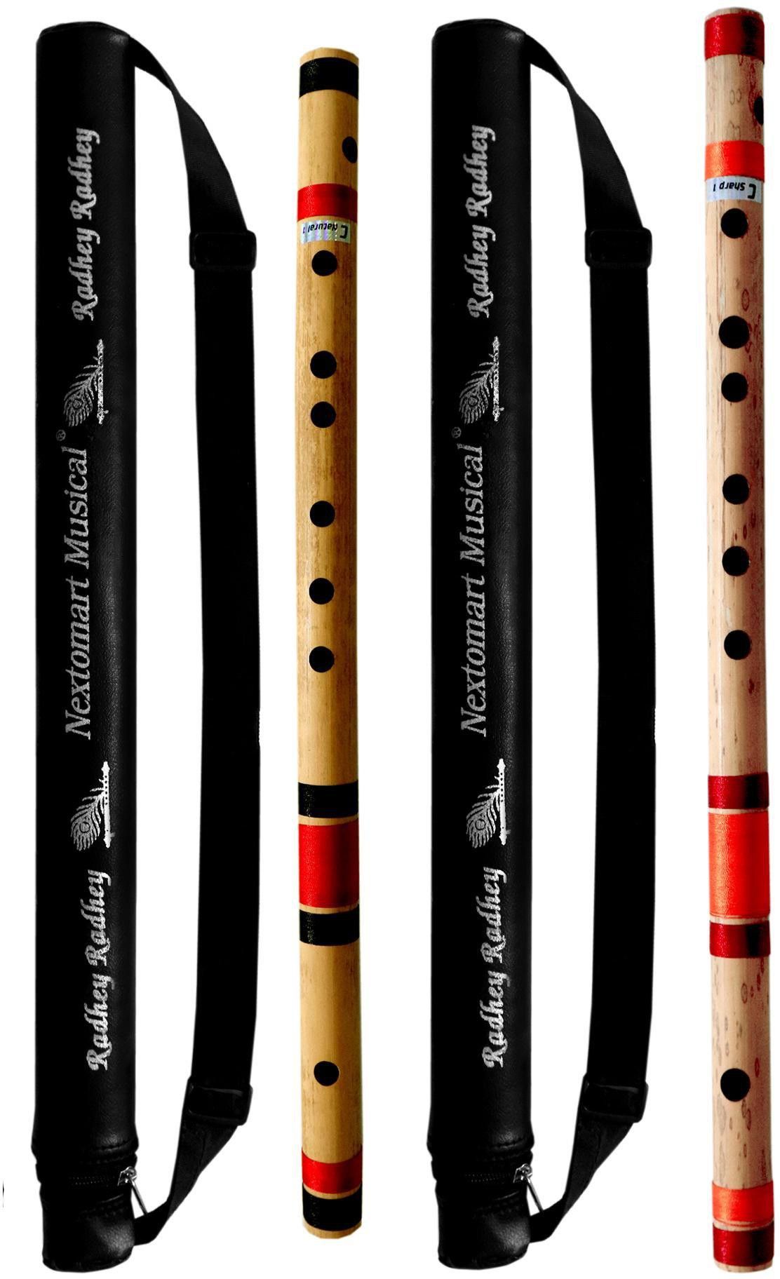 nextomart Musical Combo Flutes C Natural 7 Hole (19 Inch) & C Sharp 7 Hole (18.5 Inch) Bamboo Flute Bansuri With Flute Carry Bag Free Bamboo Flute-picture-28