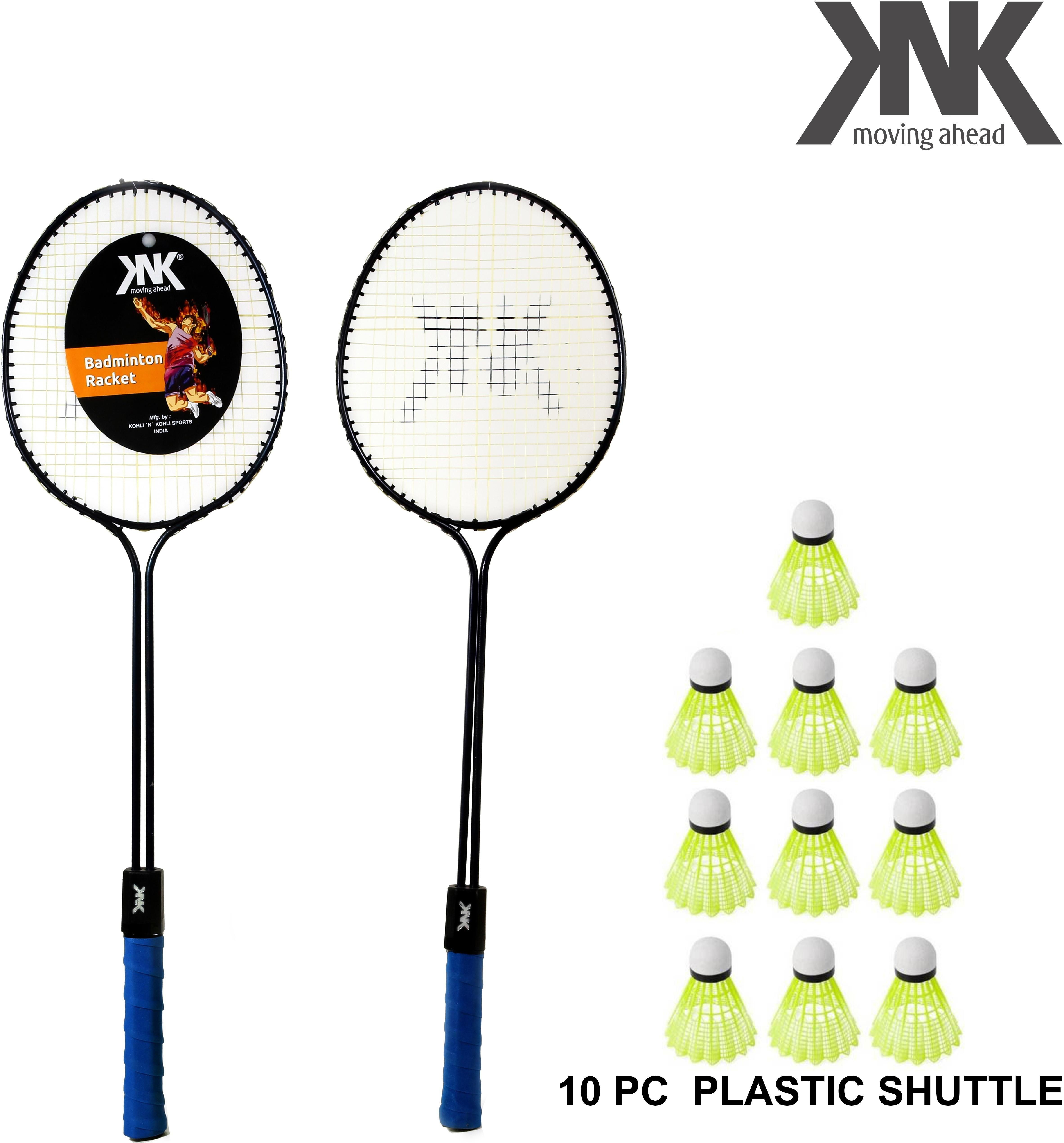 Double Shaft Single Colour Set Of 2 Piece Badminton Racket With 10 Piece Plastic Shuttle Badminton Kit-image-12