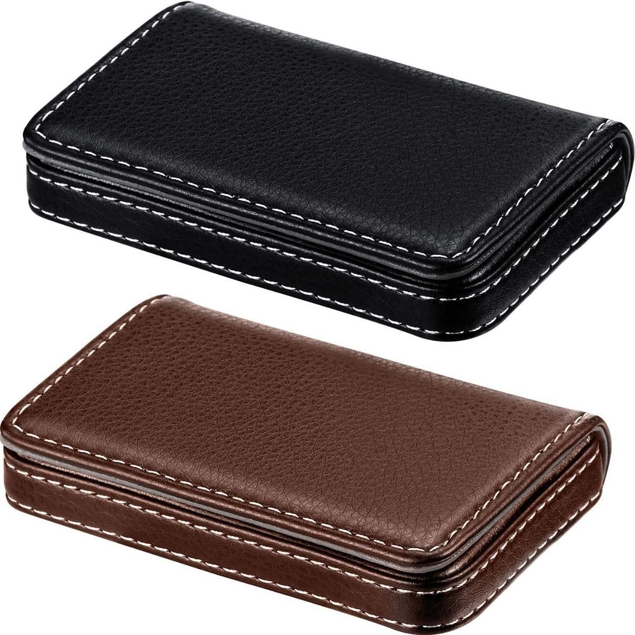 2 Pieces Business Card Holder, Business Card Wallet PU Leather Business Card Case Pocket Business Name Card Holder with Magnetic Shut Credit Card ID Case/Wallet 10 Card Holder-image-39
