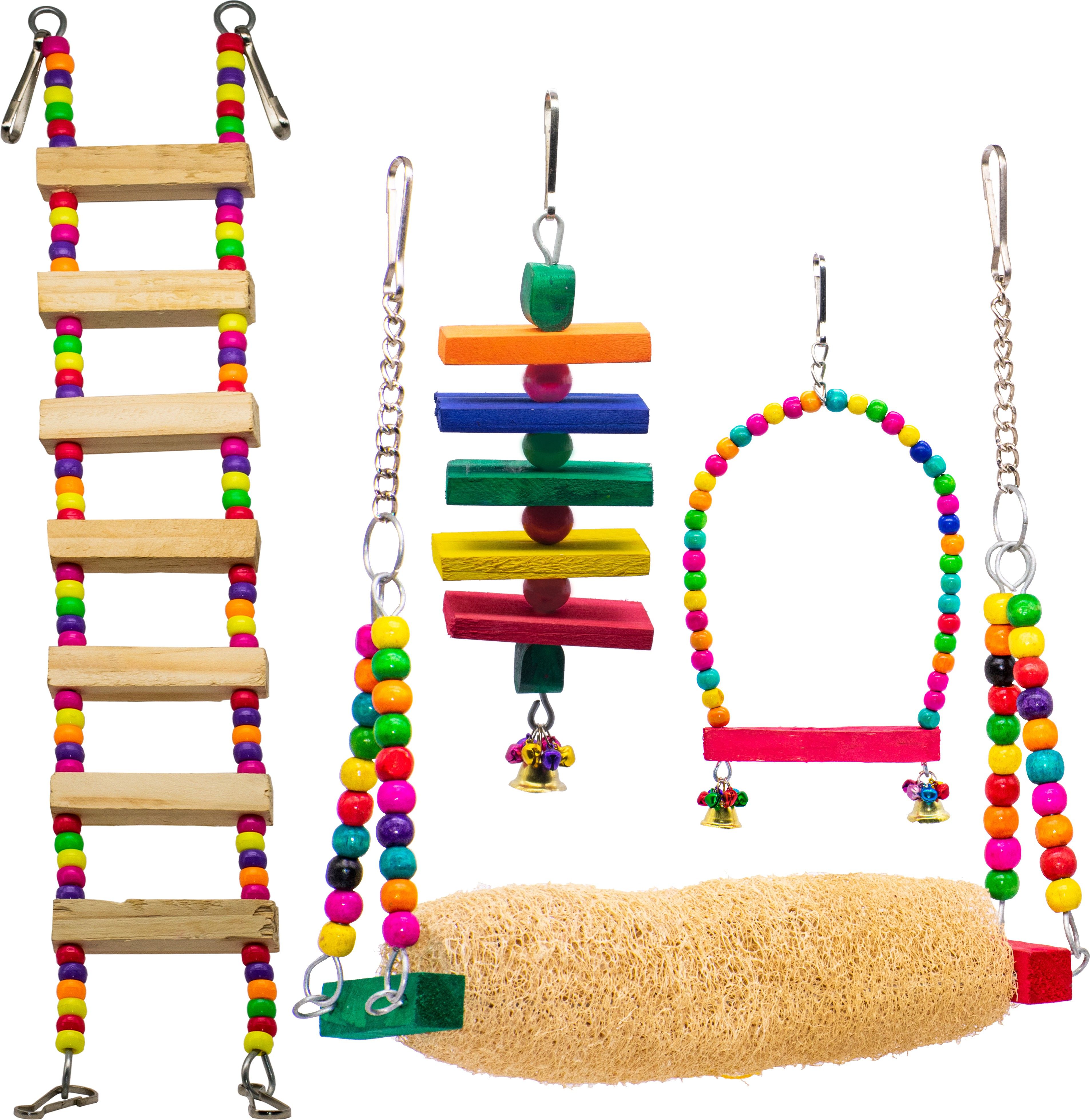 greenbirds TOYS Combo Of Bird Ladder, Mesh Swing & 2 Playful Bird Perch Toys Cage Accessories Resting Toy Pet Perch Bird Toy For Cockatiel, Lovebird, Budgerigar, Finches & All Birds & Parrots Wooden Chew Toy, Training Aid, Perch For Bird-picture-16