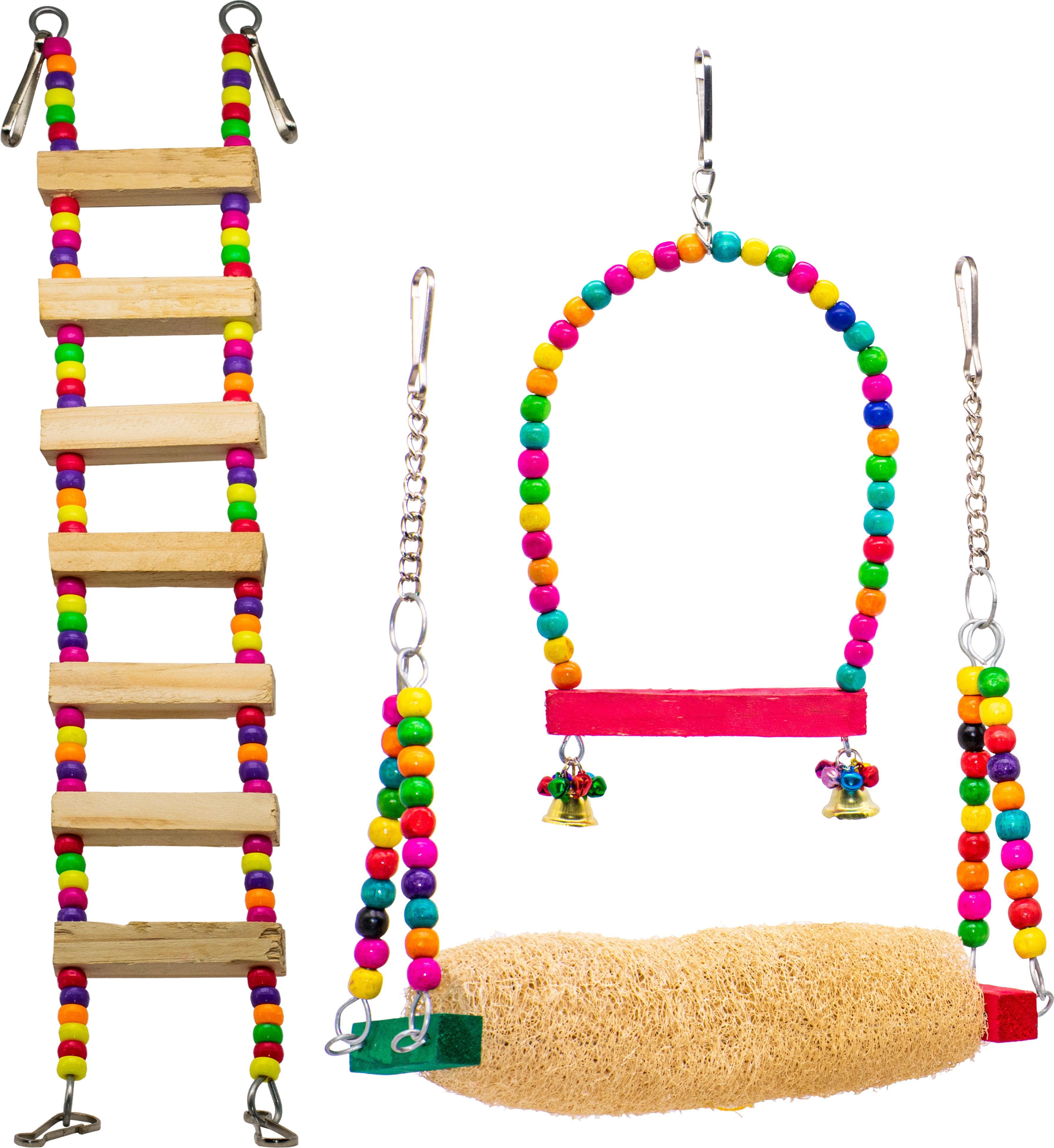 greenbirds TOYS Combo Of Bird Ladder, Swing & Bird Perch Toy Cage Accessories Resting Toy Pet Perch Bird Toy For Cockatiel, Lovebird, Budgerigar, Finches & All Birds & Parrots Wooden Chew Toy, Training Aid, Perch For Bird-picture-24
