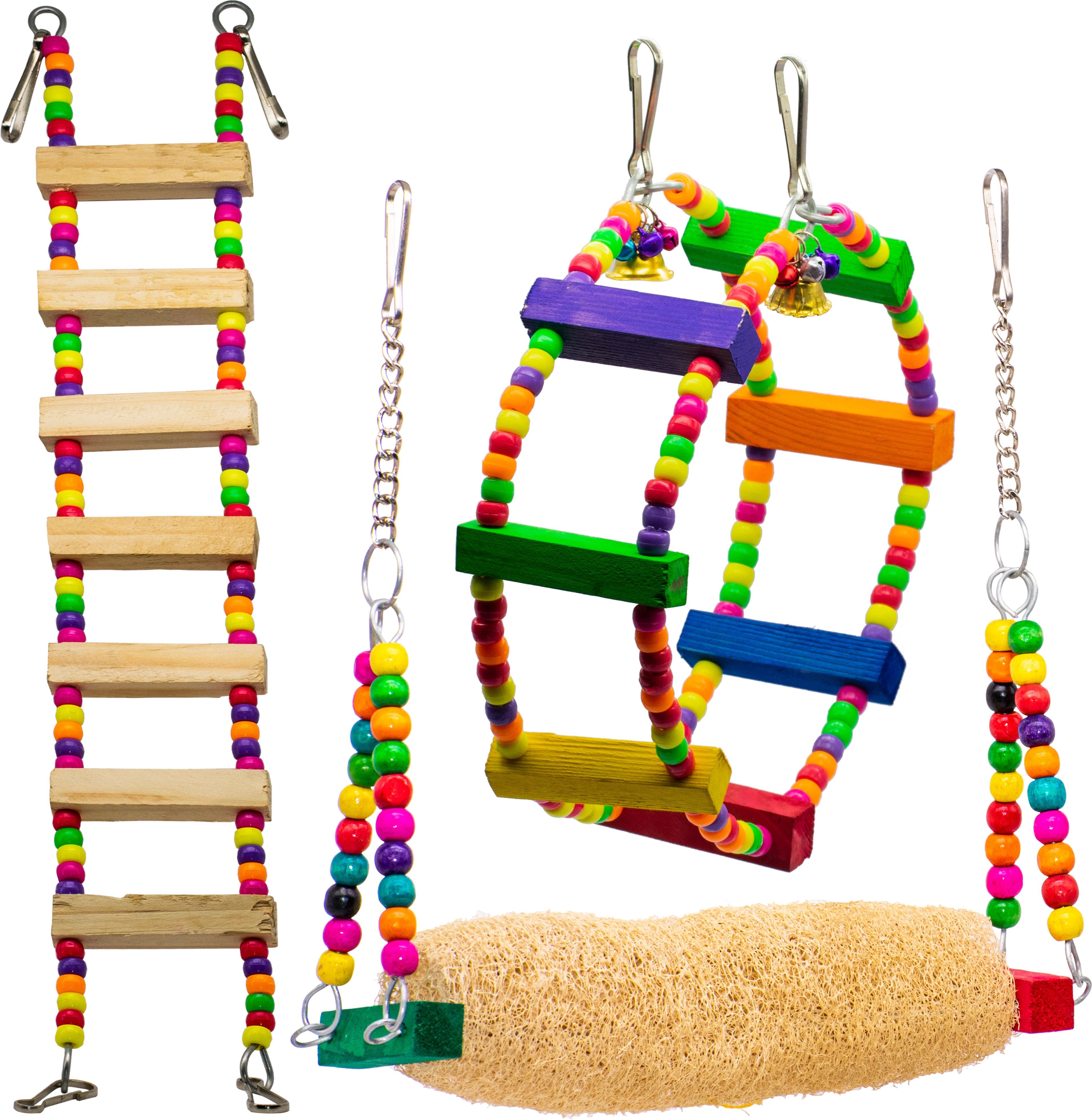 greenbirds TOYS Combo Of Bird Ladder, Swing & Ferris Wheel Toy Cage Accessories Resting Toy Pet Perch Bird Toy For Cockatiel, Lovebird, Budgerigar, Finches & All Birds & Parrots Wooden Chew Toy, Training Aid, Perch For Bird-picture-17