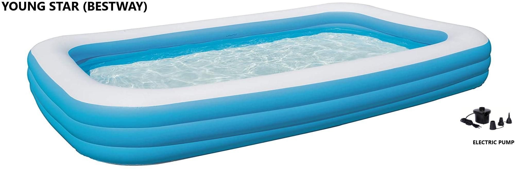 FOR YOURS FAMILY STARS ,PREMIUM (XXXX*IND *1) JUMBO PREMIUM 10 FEETS(3.05m) and LENGTH AND 6 FEETS(1.83m) WIDTH ,HEIGHT-56CM,3 LAYERS FULL FAMILY SIZE RECTANGULAR WATER BATH SWIMMING POOL FOR KIDS AND ADULTS . BEST SELLER ,PEOPLE CHOICE 10FEETS JUMBO FAMILY WATER SWIMMING POOL FOR ALL AGE GROUP FAMILY MEMBERS. Inflatable Swimming Pool WITH electric air pump (Blue) Inflatable Swimming Pool, Inflatable Toy Pump Inflatable Swimming Pool, Inflatable Toy Pump