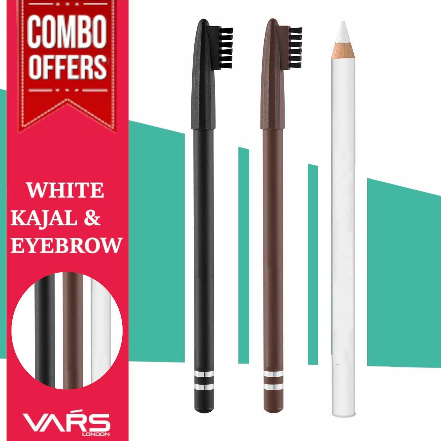 White kohl kajal pencil with black and brown eyebrow pencil | white kajal combo with black and brow eyebrow pencil combo | white khol kajal-image-3