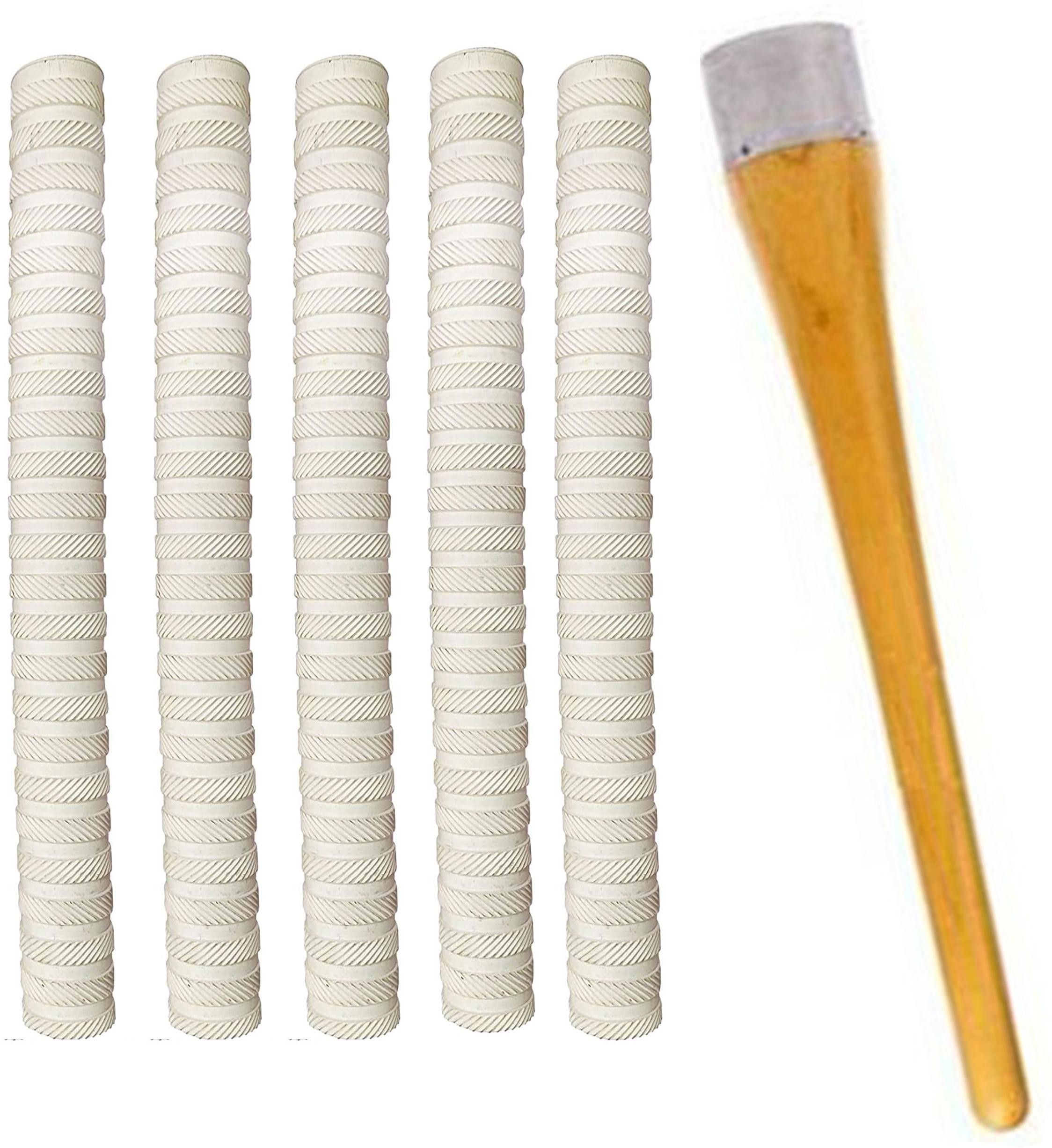 hackerx Set of 5 Cricket Bat White Grip (ST) + One Wooden Grip Cone Gripper Chevron-picture-52