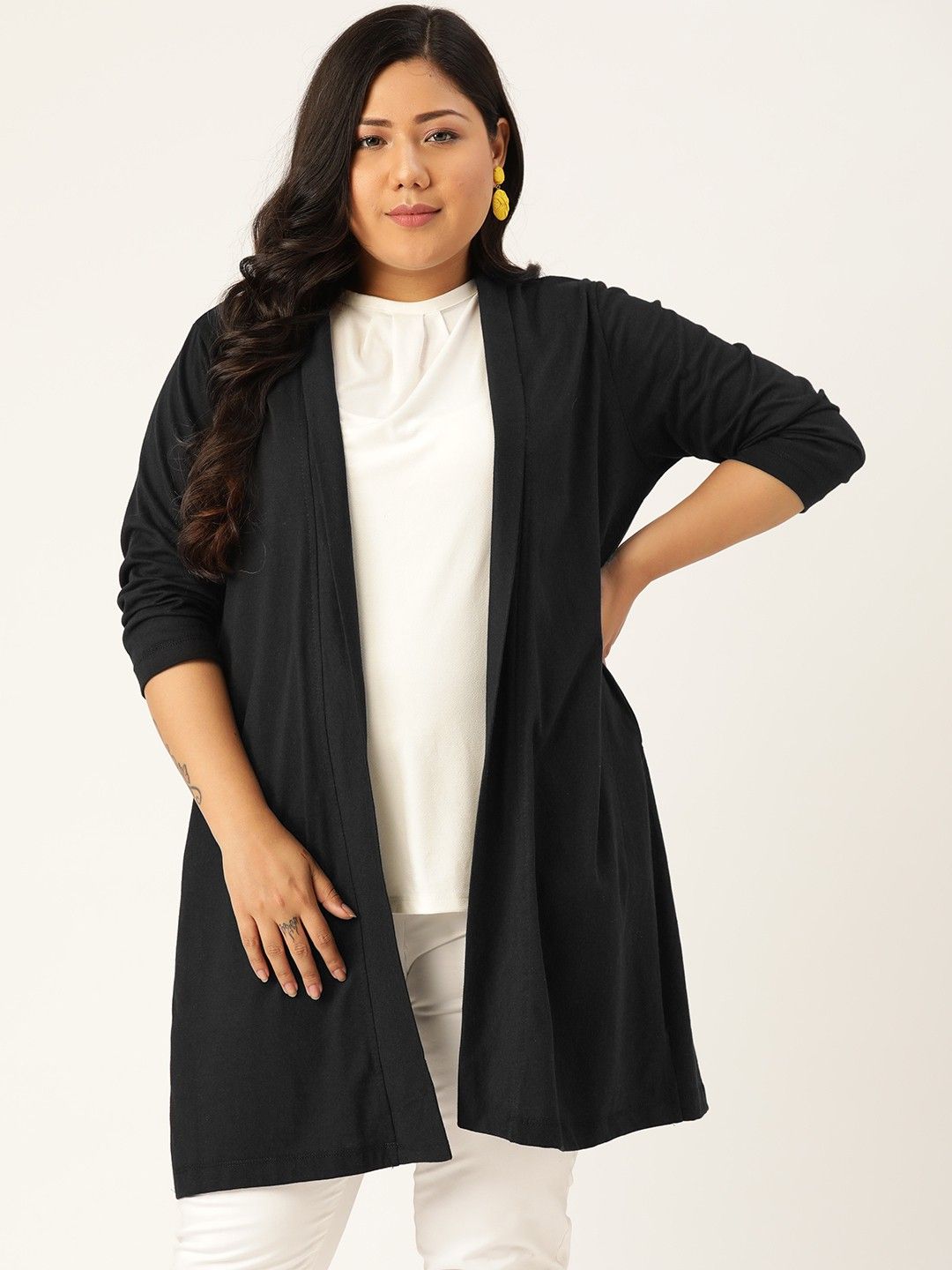 Women 3/4th Sleeve Black Shrug-image-31
