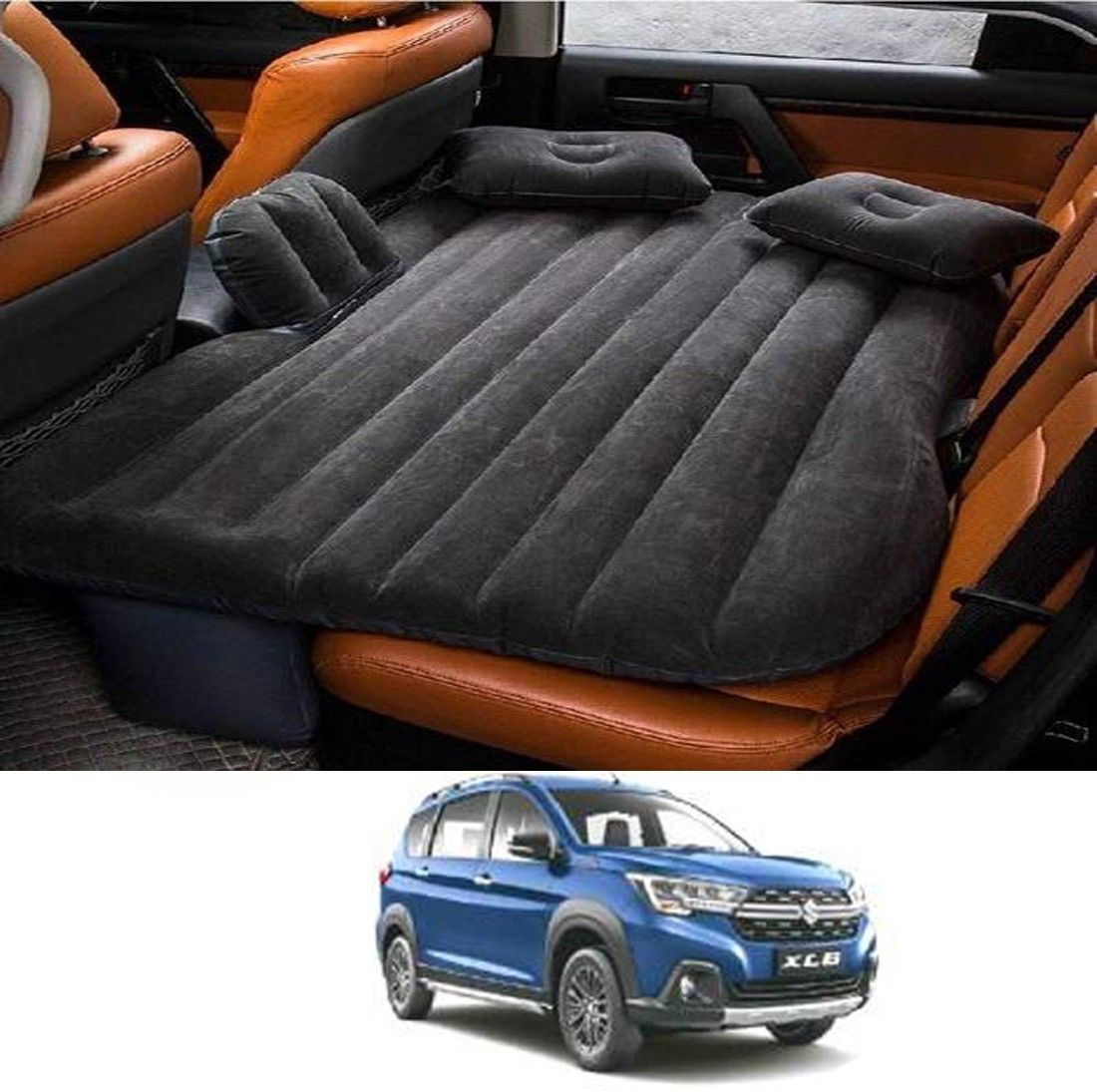 Inflatablebed-Black-XL6 Black Car Bed Mattress for Rest,Travel, Car Back Seat Air Inflation Bed Universal Air Couch with Two Air Pillows, Car Air Pump and 1 Repair Kit For XL6 Universal For All Models Car Inflatable Bed-image-17