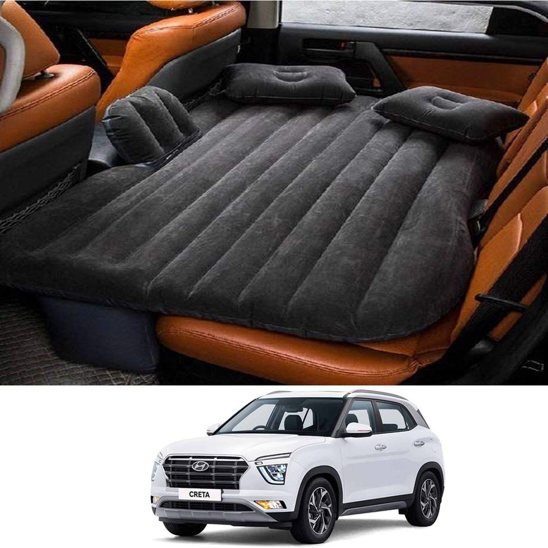 ayw Inflatablebed-Black-Creta Old-New Black Car Bed Mattress for Rest,Travel, Car Back Seat Air Inflation Bed Universal Air Couch with Two Air Pillows, Car Air Pump and 1 Repair Kit For Creta Old Universal For All Models Car Inflatable Bed-picture-31