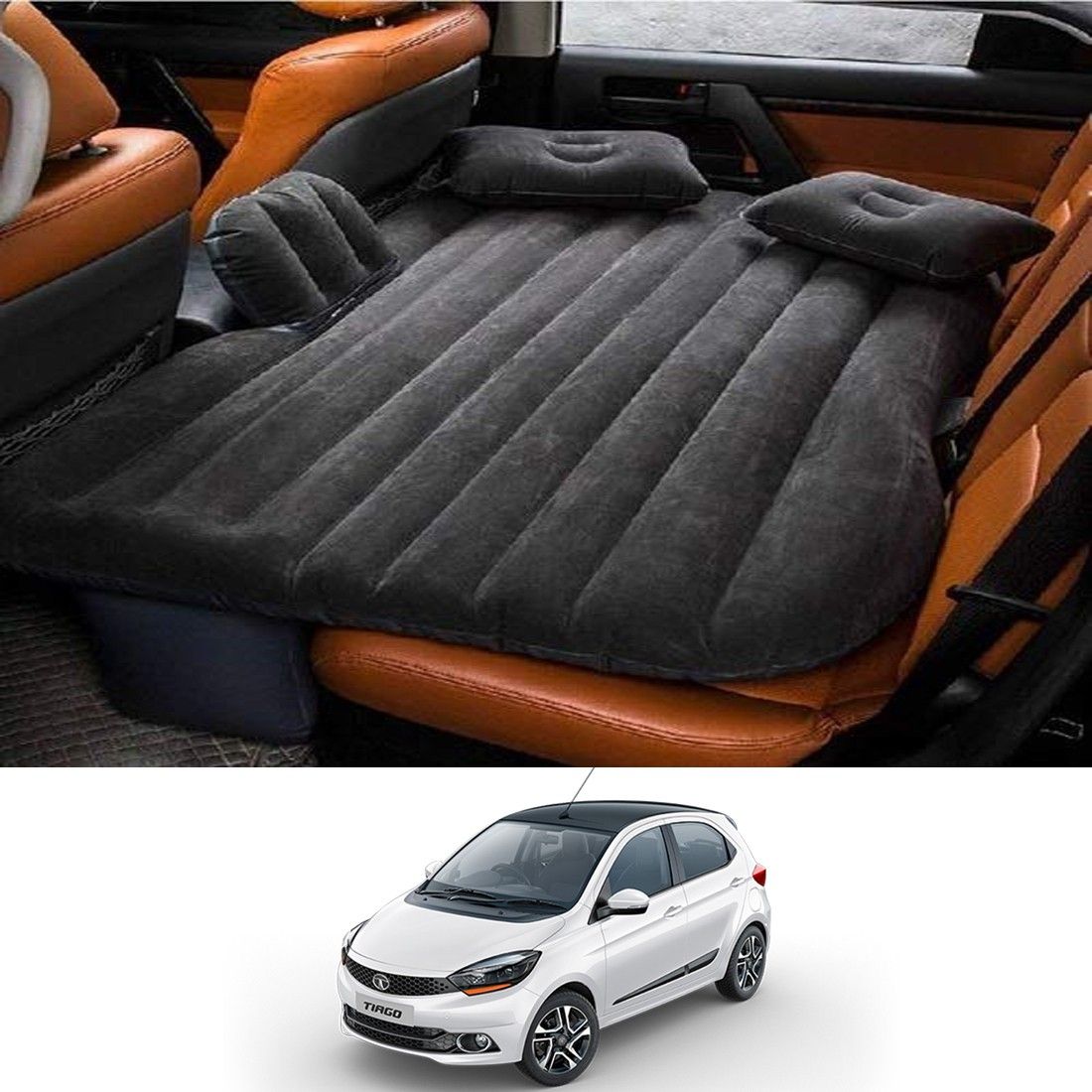 ayw Inflatablebed-Black-Tiago-New Black Car Bed Mattress for Rest,Travel, Car Back Seat Air Inflation Bed Universal Air Couch with Two Air Pillows, Car Air Pump and 1 Repair Kit For Tiago Universal For All Models Car Inflatable Bed-picture-11