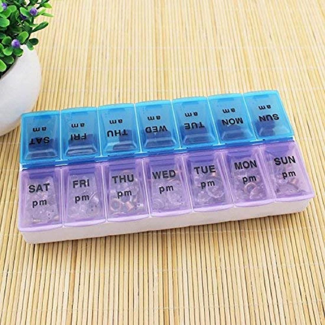 14 Slots 7 Day Tablet Pill Storage Box Weekly Medicine Organizer Container Case Pill Medicine Organizer Reminder Storage Box for 7 Days, 2 Layer Pillbox Pill Box-image-44