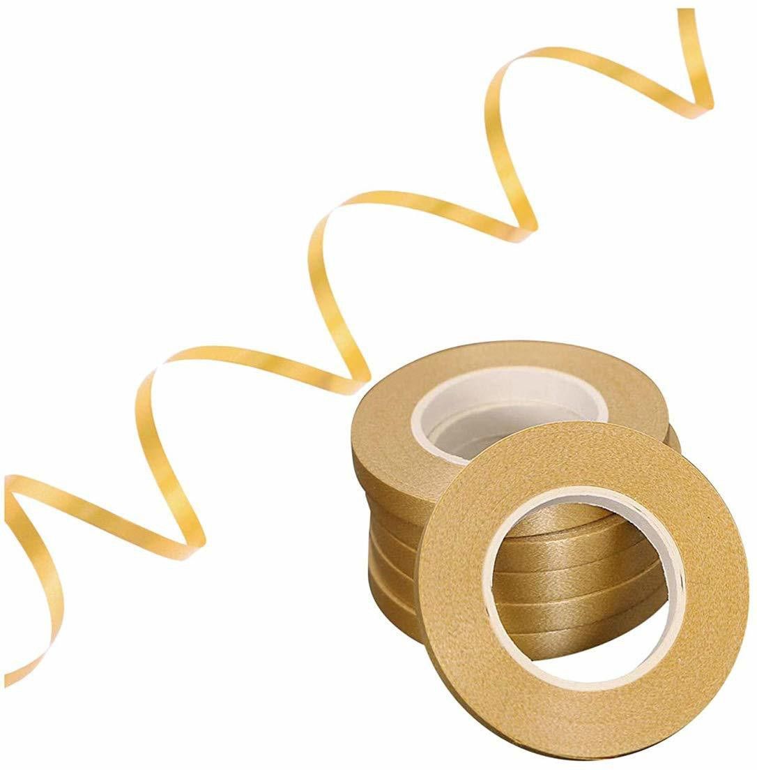 5 Meters Gold Crimped Curling Ribbon Shiny Balloon String Roll Gift Wrapping Ribbon for Party Festival Art Craft Decor Florist Flowers Decoration (Pack of 6) Gold PP (Polypropylene) Ribbon