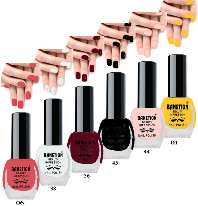 Hi-gloss Exclusive Trendy colors Nail polish For Girls & Women(6 piece)) Zinnia scarlet,Snow white,Instana mehroon,Black magic,Super pink,Sassy yellow-image-2