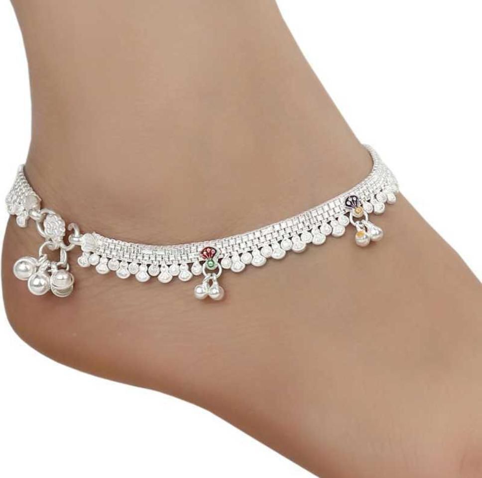 White Metal -Silver Plated Fancy Anklet / Payal Indian Traditional Ethnic Artifical Fashion Foot Jewellery Alloy Anklet