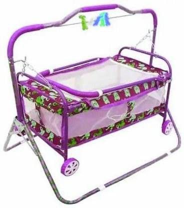 Purple CRADLE jhula swing STAINLESS with wheels and net Bassinet