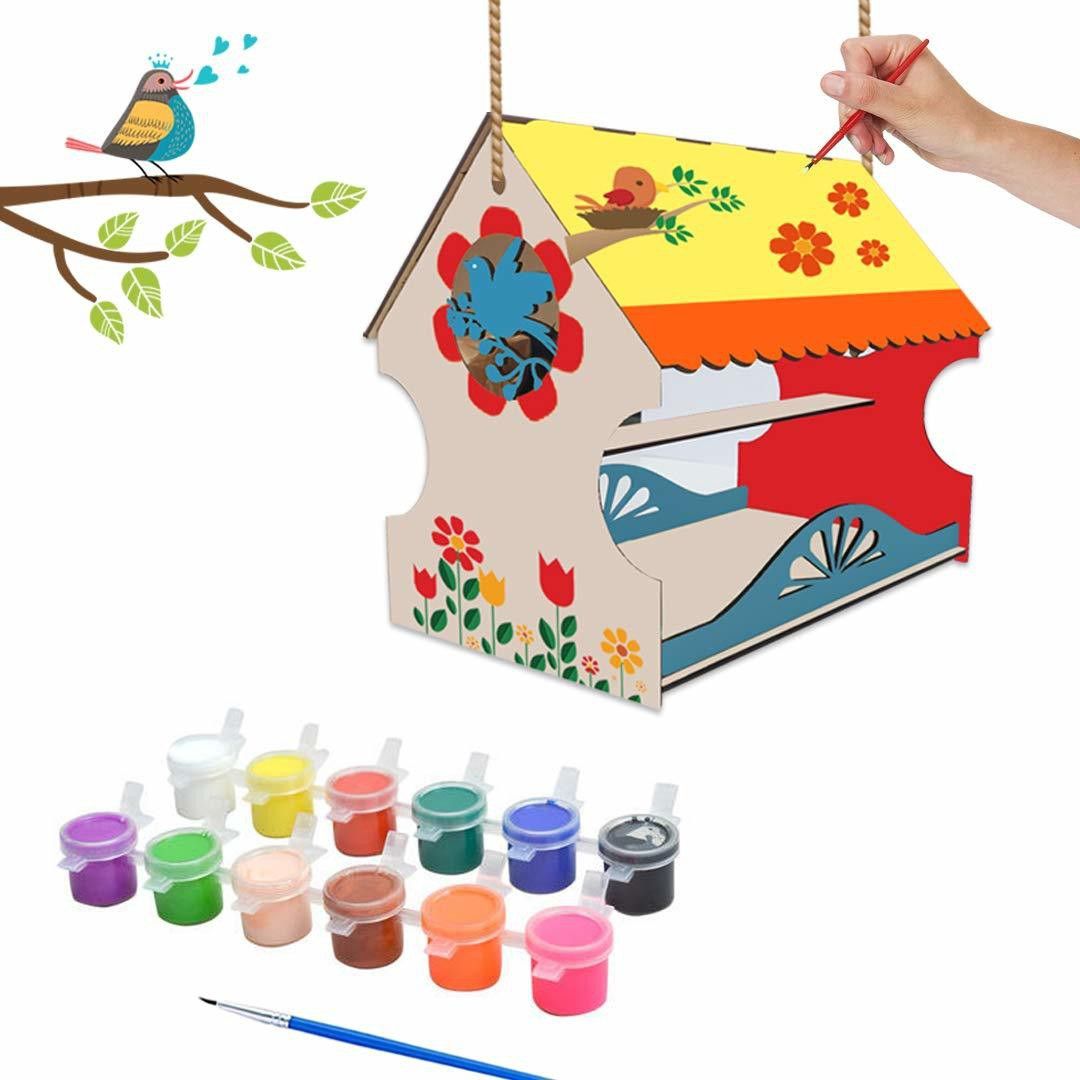 DIY Wooden Build & Paint Hut Shaped Bird House for Kids Toy-image-7